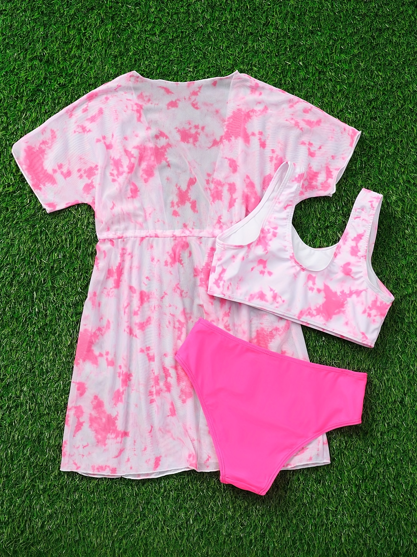 3pc Tie Dye Sleeveless Top & Shorts & Dress