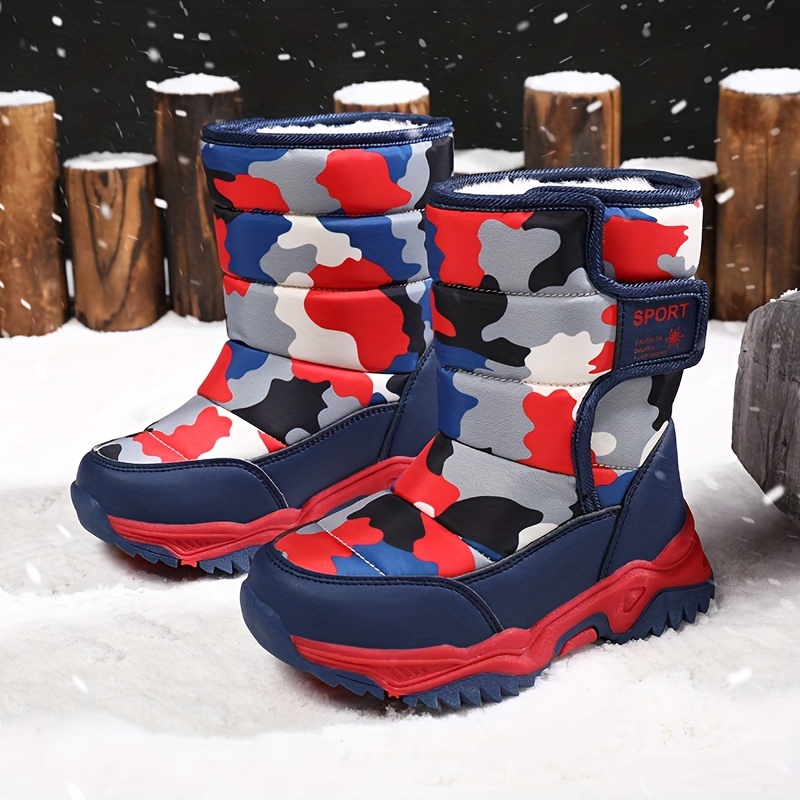 Bottes de neige pour enfants, chaussures chaudes d'hiver en peluche,  baskets montantes imperméables en coton pour garçons et filles, baskets de  sport
