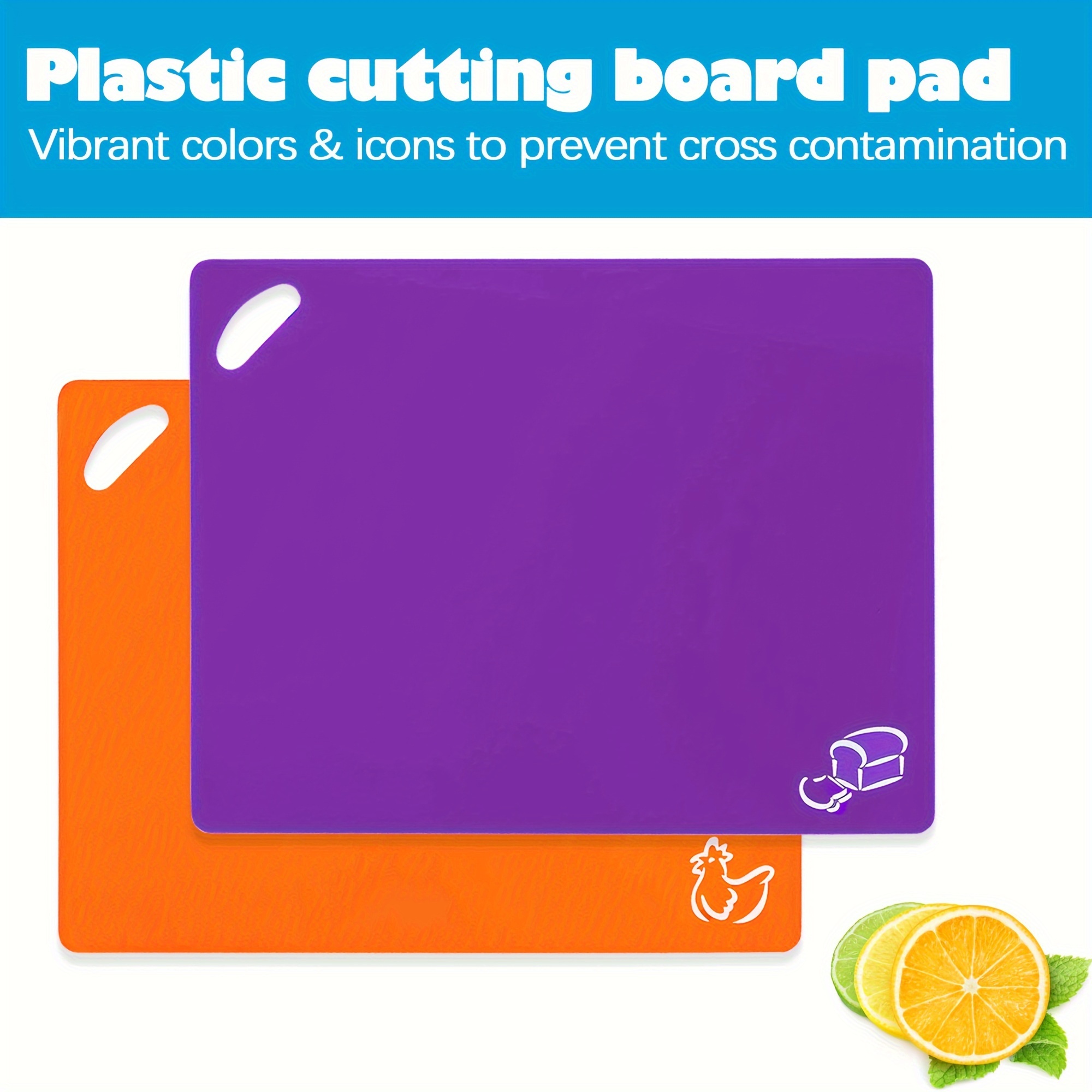 Plastic Cutting Board Mats Set,Flexible Kitchen Chopping Board,Colored  Cutting Mats With Food Icons & Easy-Grip Handles & Anti-skid