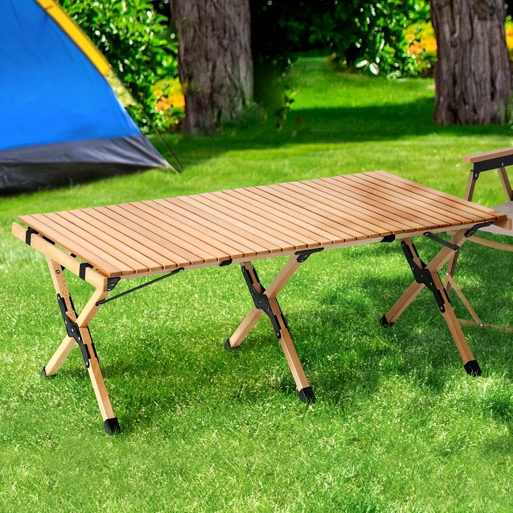 Portable Folding Wooden effect Camping Table Picnic BBQ Egg Roll Outdoor  Fold