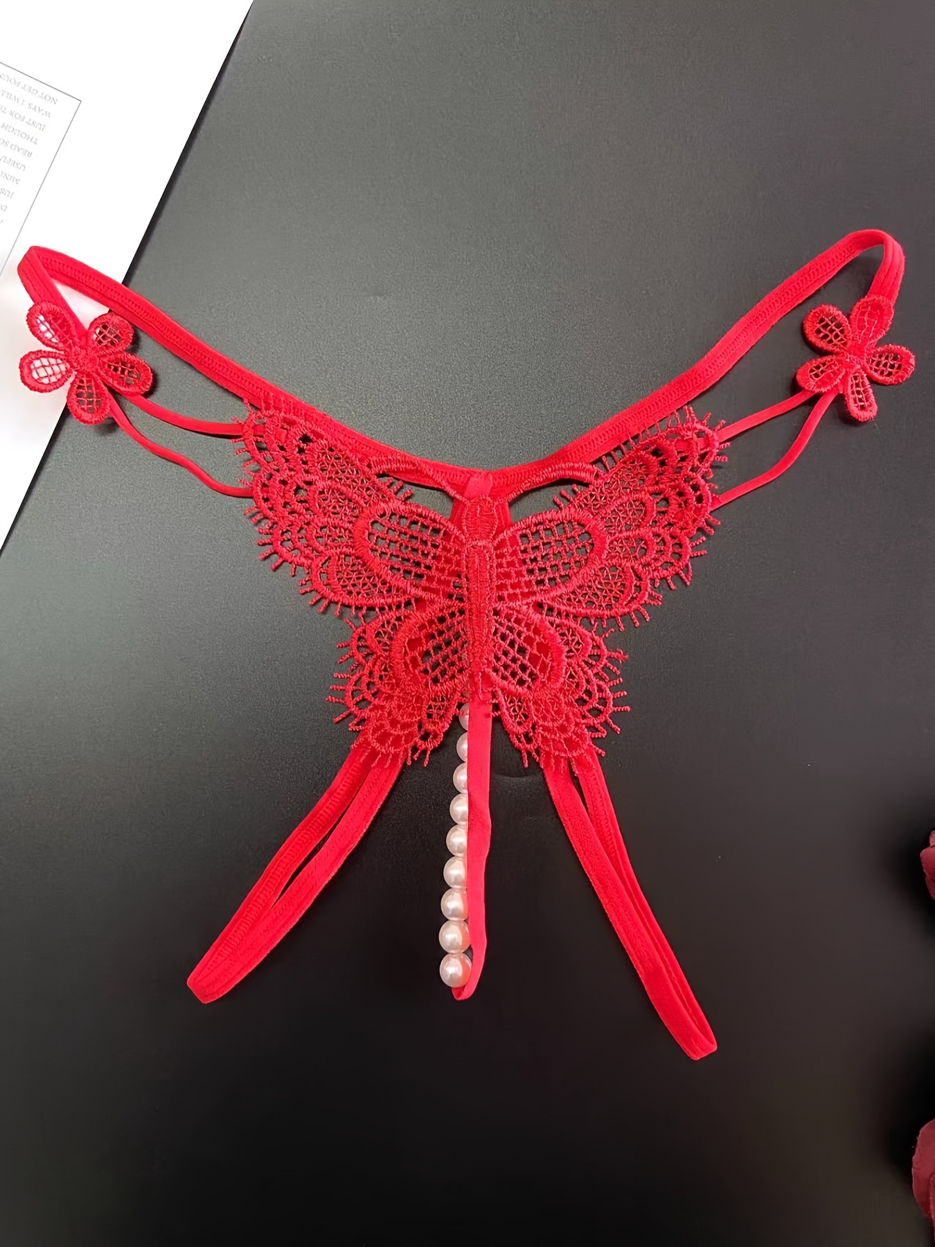  ZZMMSSGG Sequins Embroidery Butterfly Pearl Panties Lingerie  Thongs Women's Open Crotch Underwear : Clothing, Shoes & Jewelry