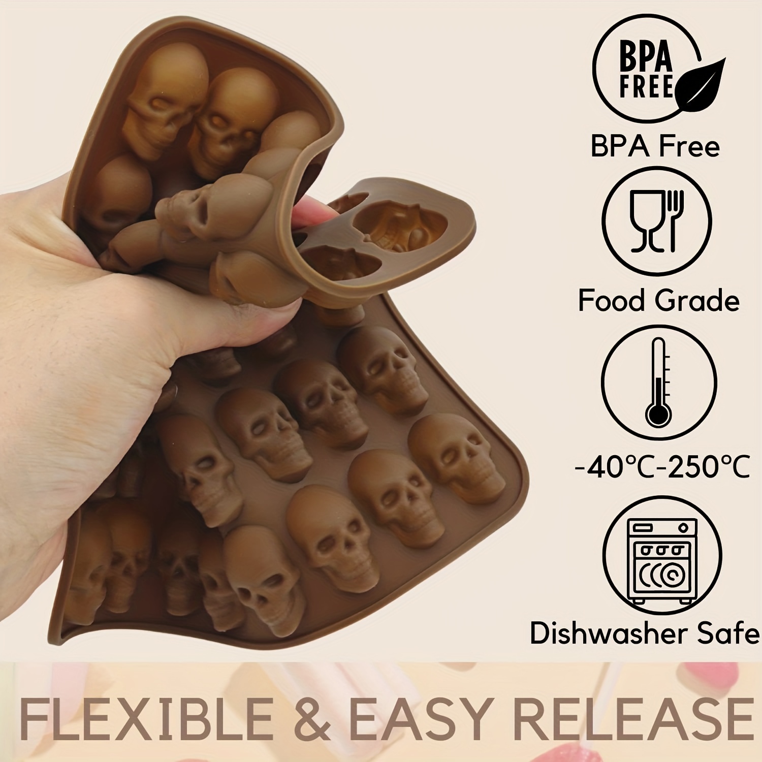 2pcs/set 40-cavity Silicone Ice Cube Tray Mold For Chocolate, Candy, Jelly,  Skull Shaped Gummy And Dropper Mold