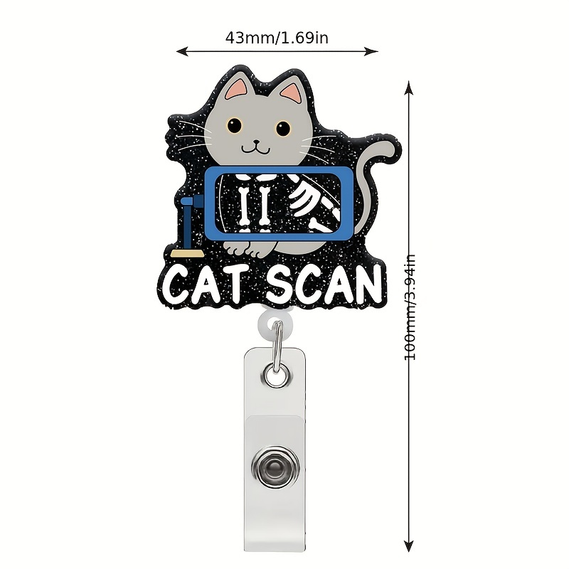 Retractable Cat Scan Badge Reel with Alligator Clip Funny Black Glitter Cat Badge Holder Gift for Doctors Nurses ct Scan Technologist ct Tech