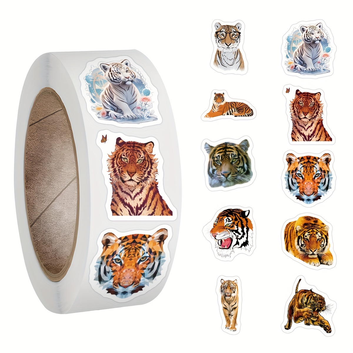 item picture 500pcs tiger stickers roll multicolor pattern stickers funny stickers suitable for roller skating and cycling cycling stickers and decals decorative paper journaling laptop bumper skateboard waterbottles computer   hard hat car