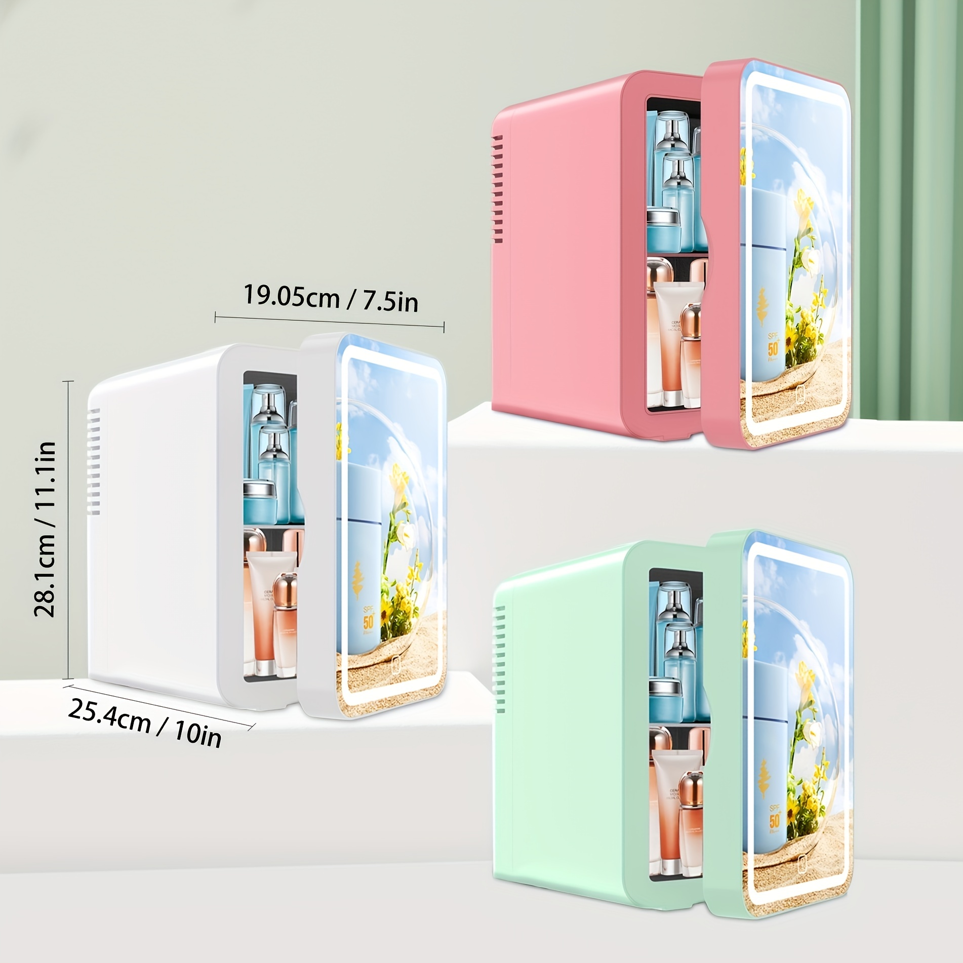 Mini nevera, refrigerador para el cuidado de la piel de 6L con espejo e  iluminación LED, refrigerador portátil pequeño para dormitorio, belleza