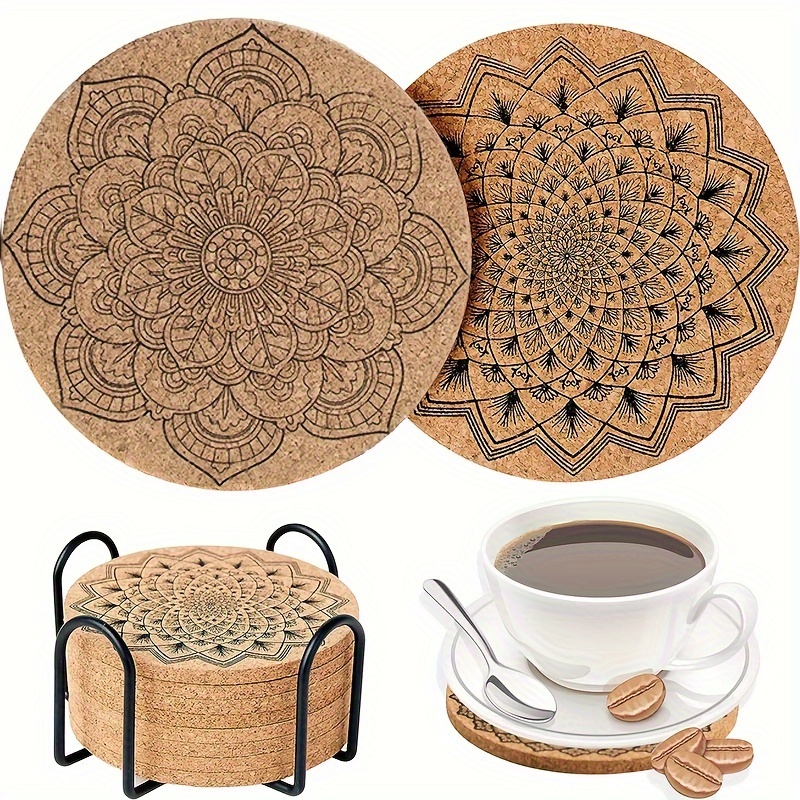 

8pcs/set Boho Mandala Coasters - Absorbent Cork Coasters With Holder For Drinks - Ethnic Style Living Room Decor And Apartment Decor - Perfect Housewarming Gift For New Home And Friends