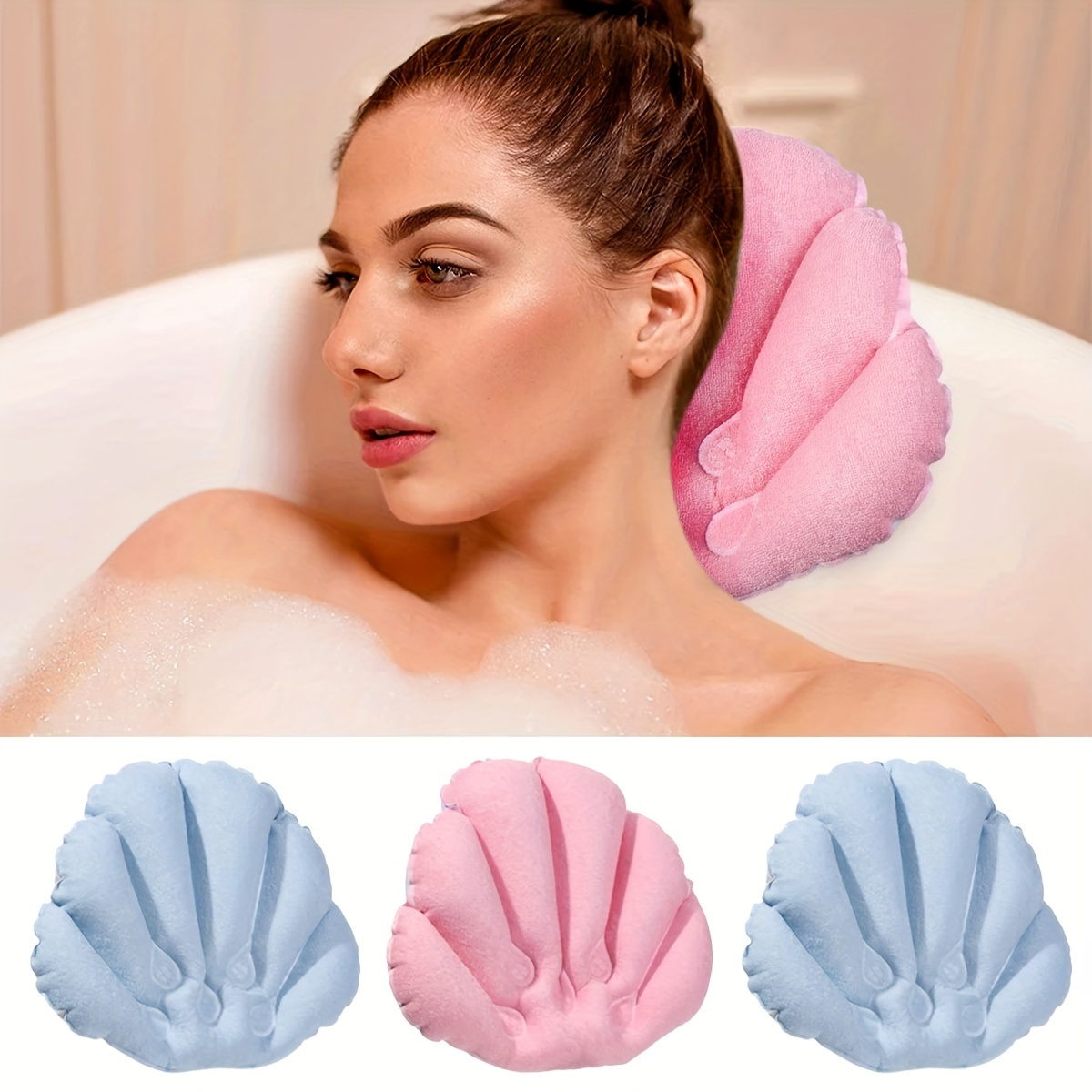 

Soft Fan-shaped Inflatable Bath Pillow, Neck Support Spa Cushion Pillow Bathtub Cushion