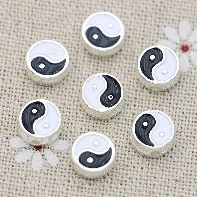 Acrylic Yin yang Tai Chi Beads Black And White Oblate Loose - Temu