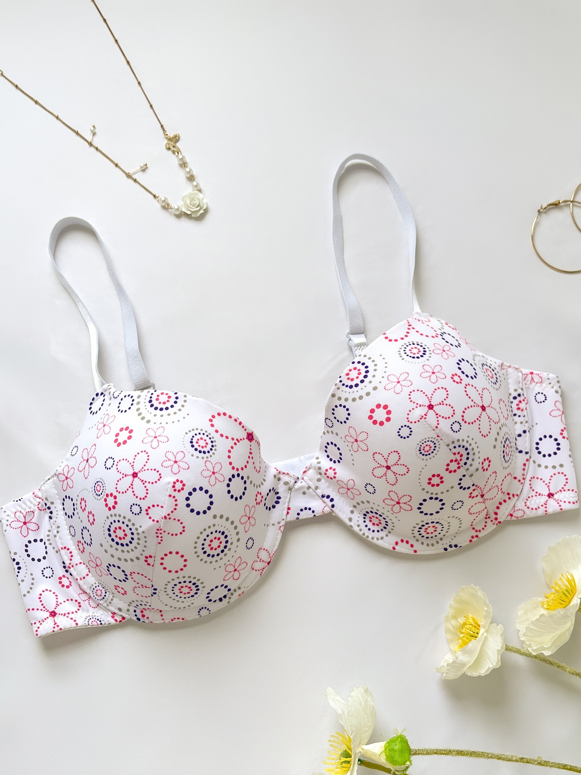 Floral Print Cute Bras Push Up Straps Lively Padded Bra No