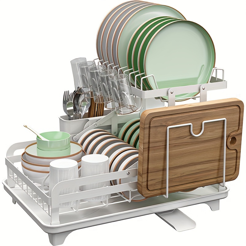 Dish Drying Rack For Kitchen Countertop, Double Layers Large Capacity Dish  Drying Rack With Drainboard Steel, Dish Drainer With Drainage Utensil  Holder, For Dish, Knifes, Cup, Cutting Board, Kitchen Supplies - Temu