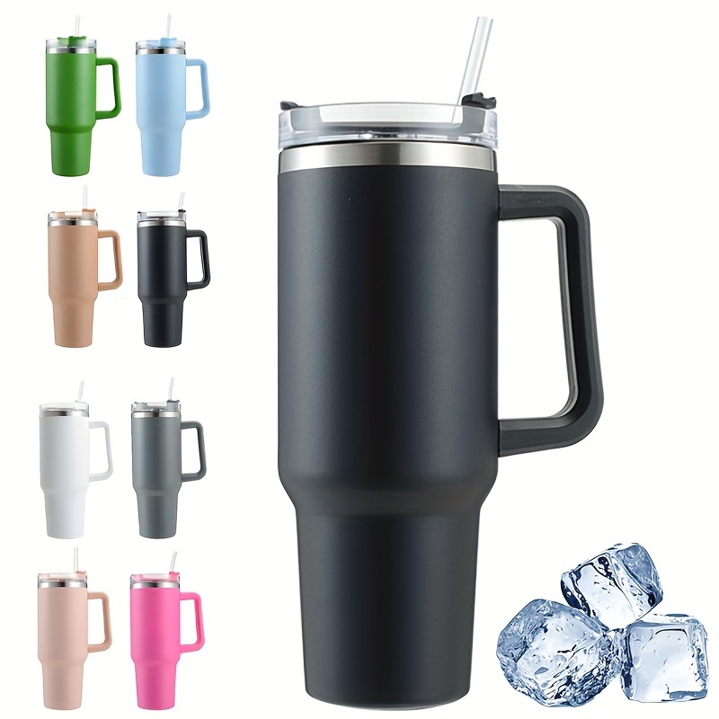 Car Tumbler Cup Tumbler with Handle 40oz Leak Resistant Lid Sealed  Stainless Steel Cup Water Bottle for Water Hot and Cold light grey