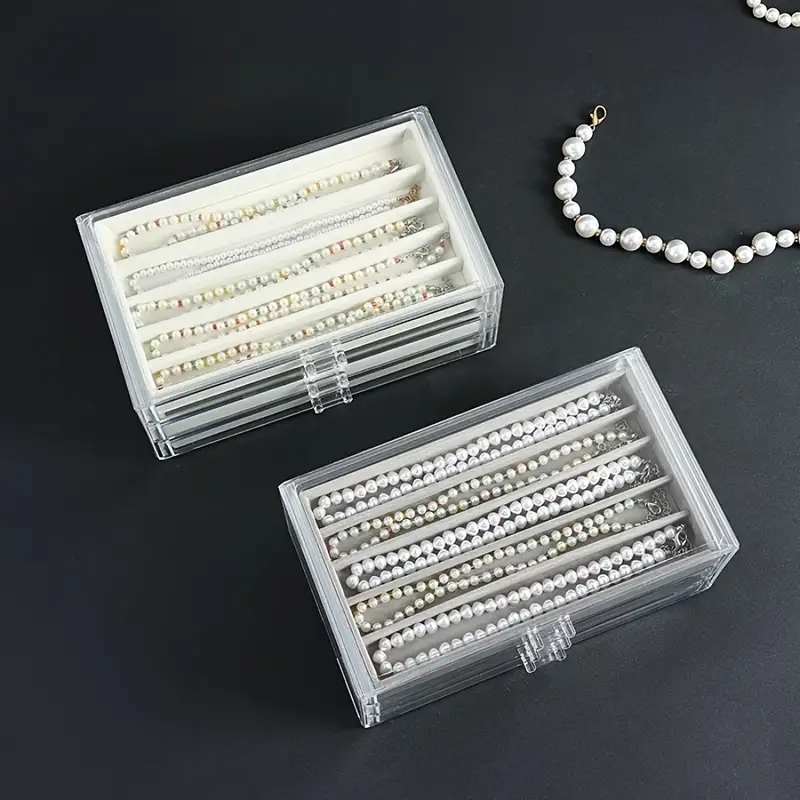 1pc transparent three layer dustproof necklace storage box Product details 6