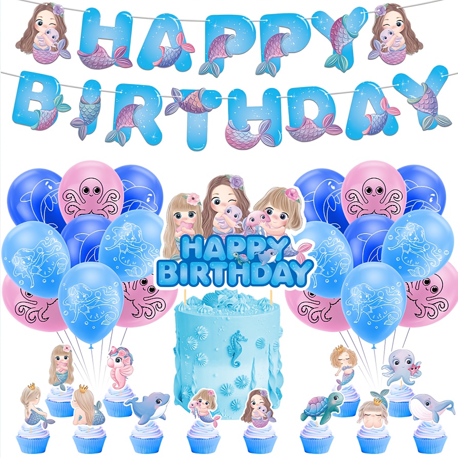 Decoraciones de cumpleaños de sirena para niñas, Kit de guirnalda de globos  de sirena, pancarta de feliz cumpleaños, globos de sirena, decoración para  niñas S - AliExpress