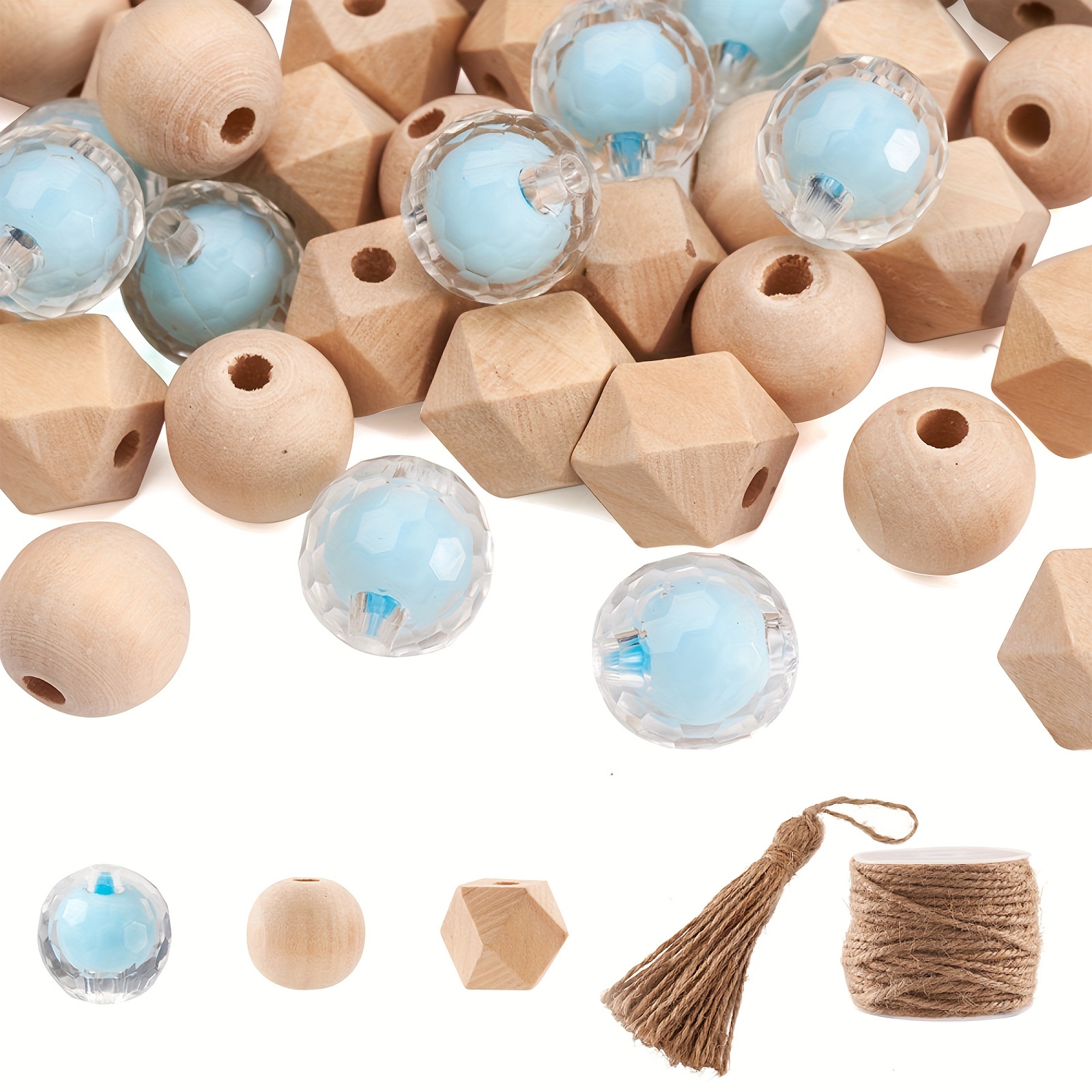 Polygonal And Round Wooden Beads, Acrylic Beads, Jute Rope, Jute Rope With  Jute Tassel Rope For Jewelry Making Kit, Mixed Color - Temu United Arab  Emirates