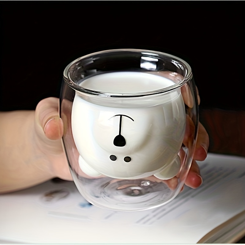 Cute Tea Milk Cup Double Wall Glass Mug, Bear Animal Double
