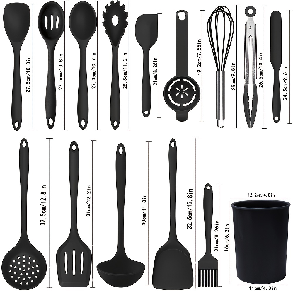 Dishwasher Safe Silicone Cooking Utensils - Heat Resistant Kitchen Utensil  Set with Stainless Steel Handle, Spatula,Turner, Slotted Spoon,Tong
