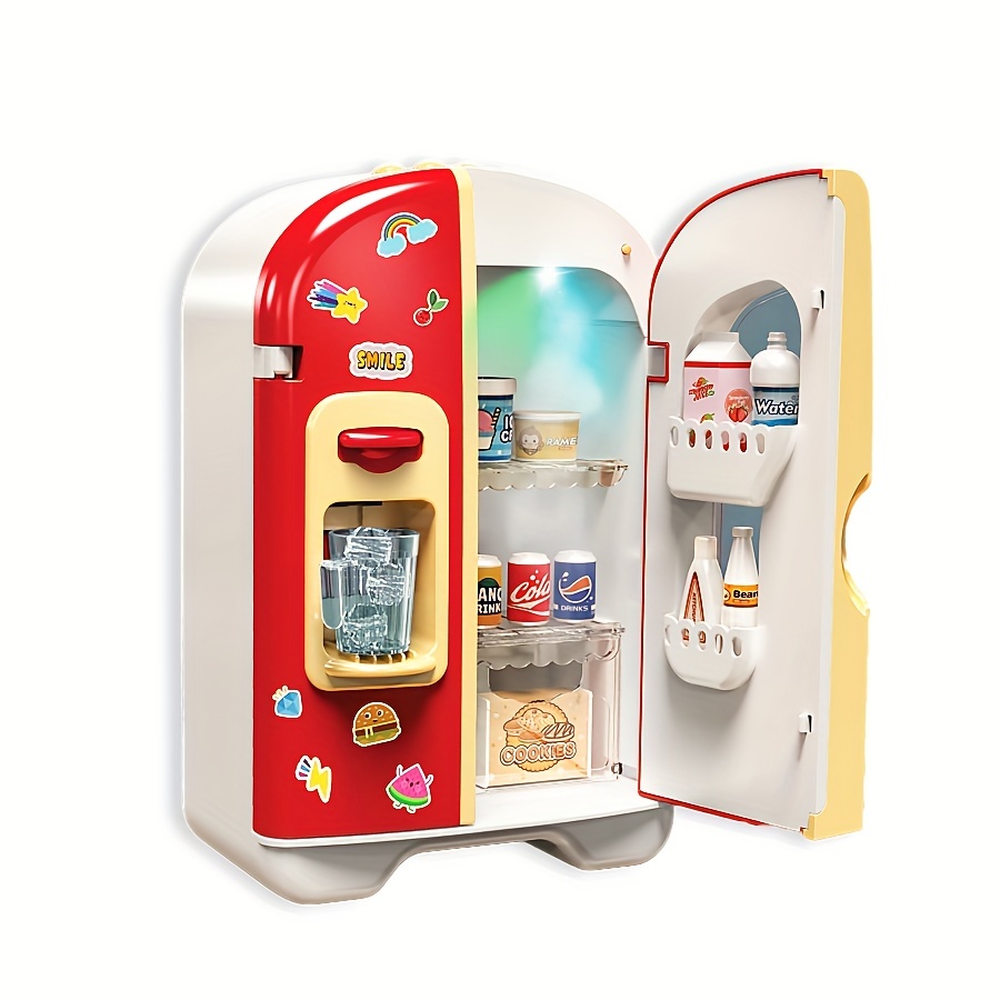 LUOZZY Juego de mini refrigerador de juguete con dispensador de bebidas,  nevera de juguete, aparato de cocina para niños, juego de accesorios de