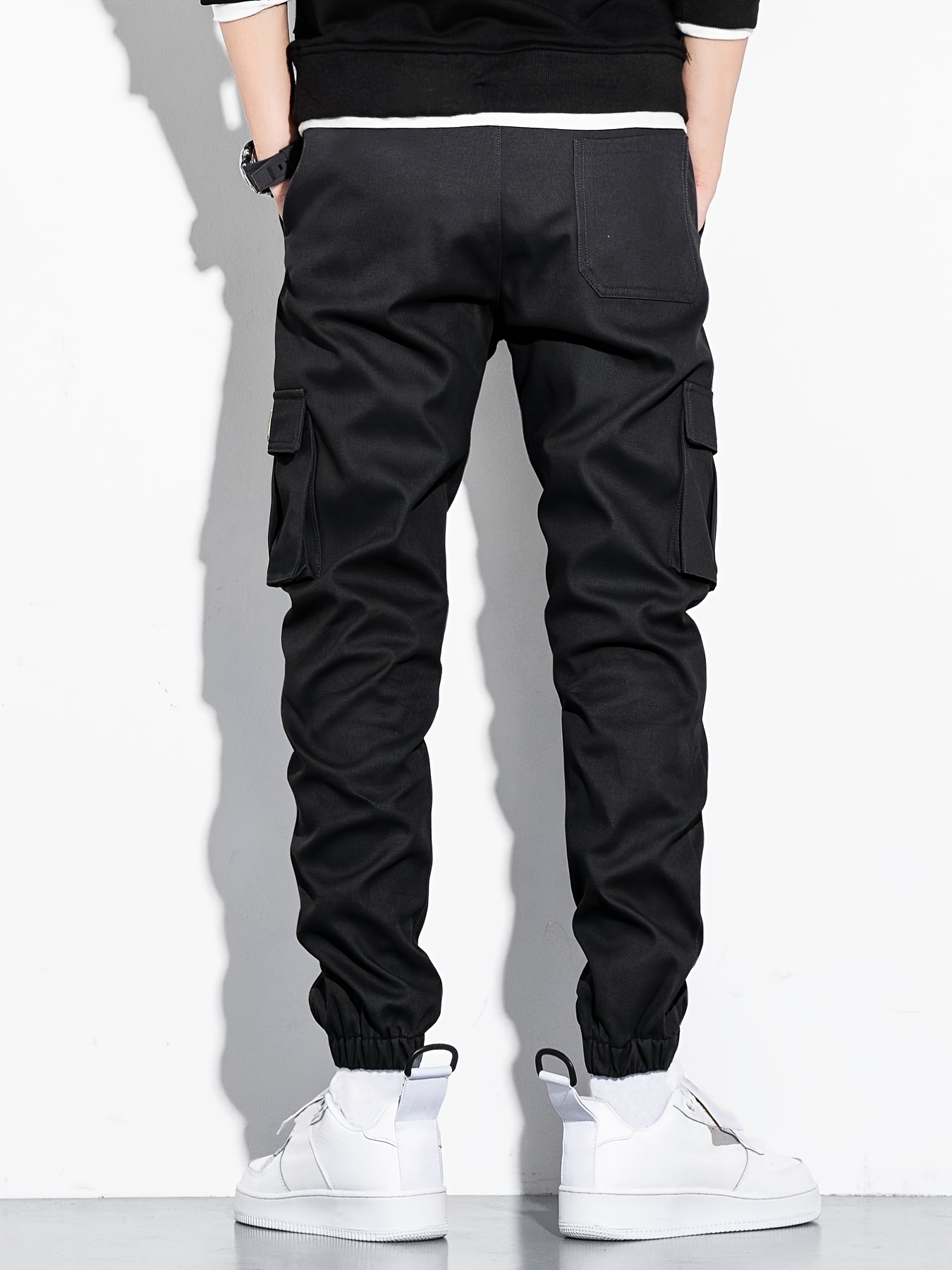 Men's Casual Black Cargo Pants Flap Pockets - Temu