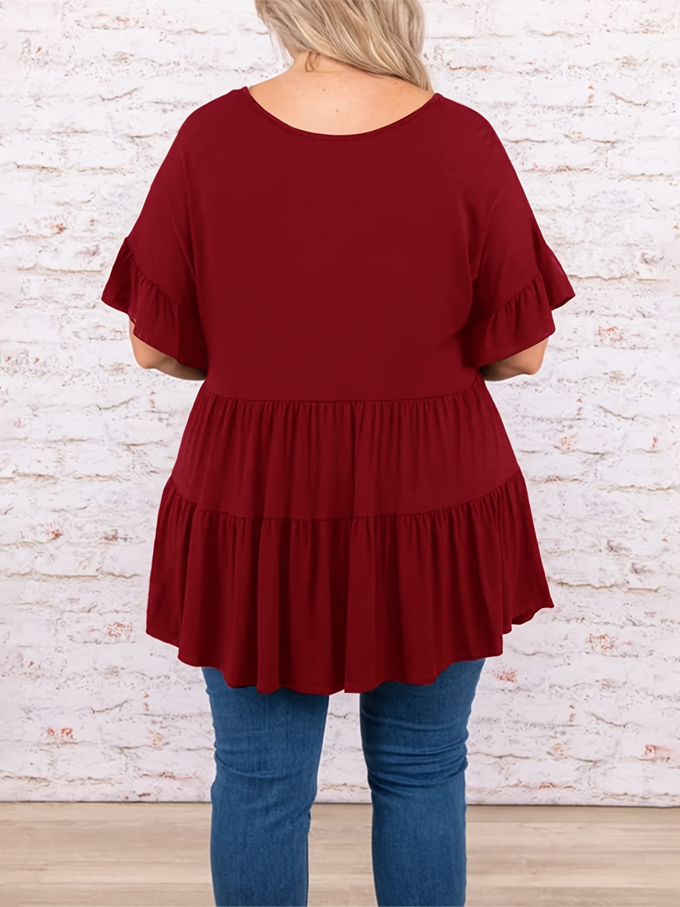 YOURS Plus Size Burgundy Red Keyhole Peplum Top