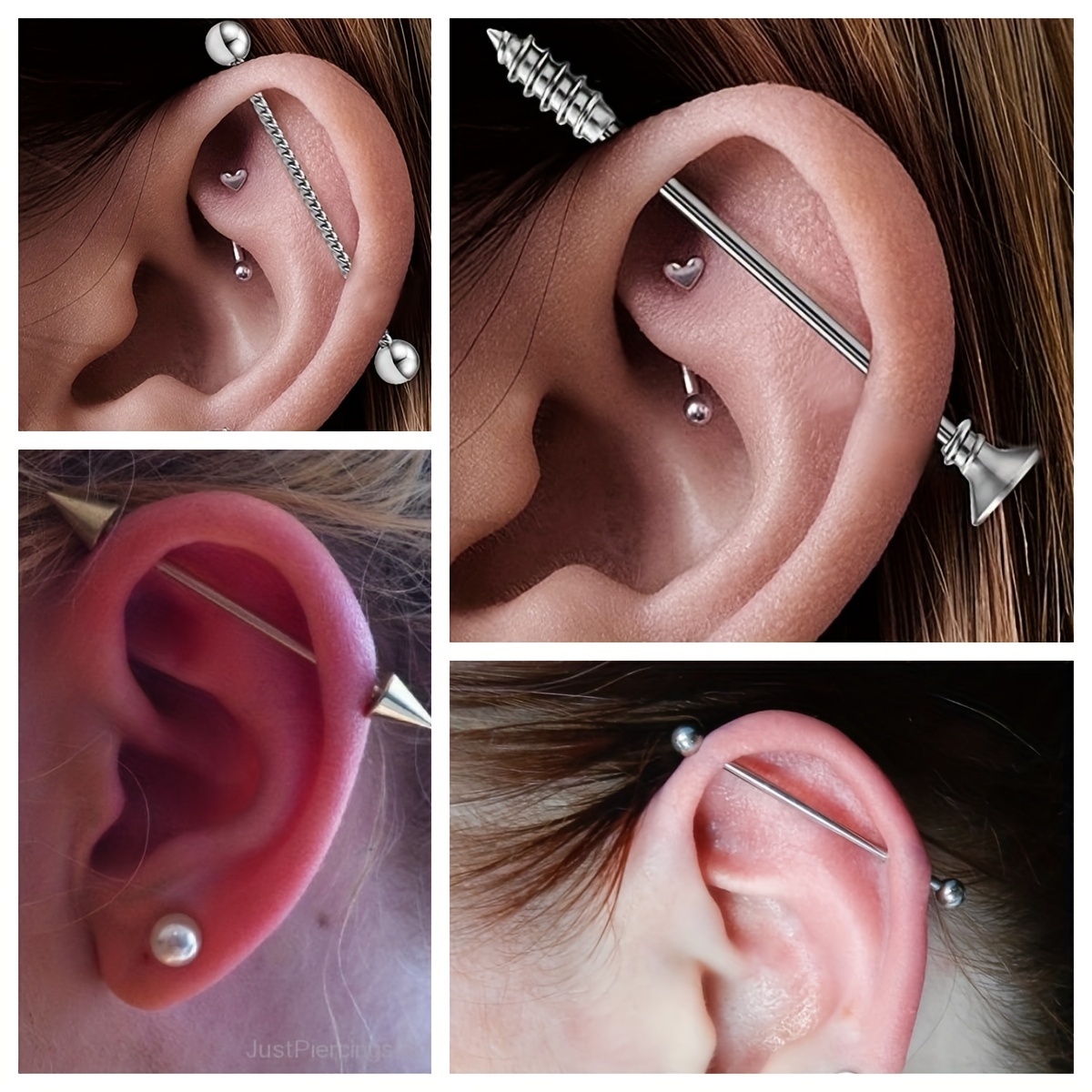 9pc Surgical Steel Industrial Barbell Earrings Set