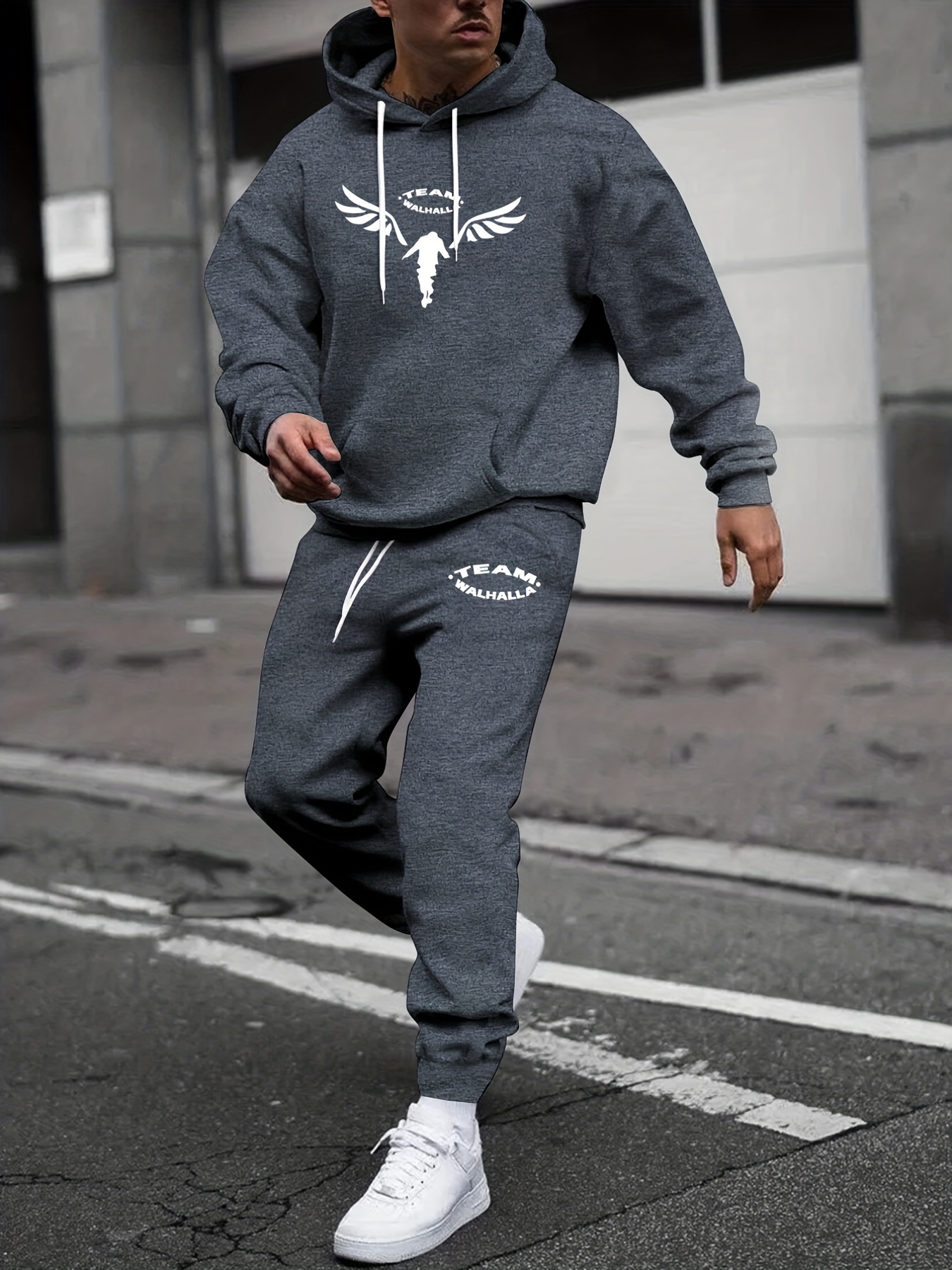 Plus Baggy Fit Homme Graphic Hooded Tracksuit