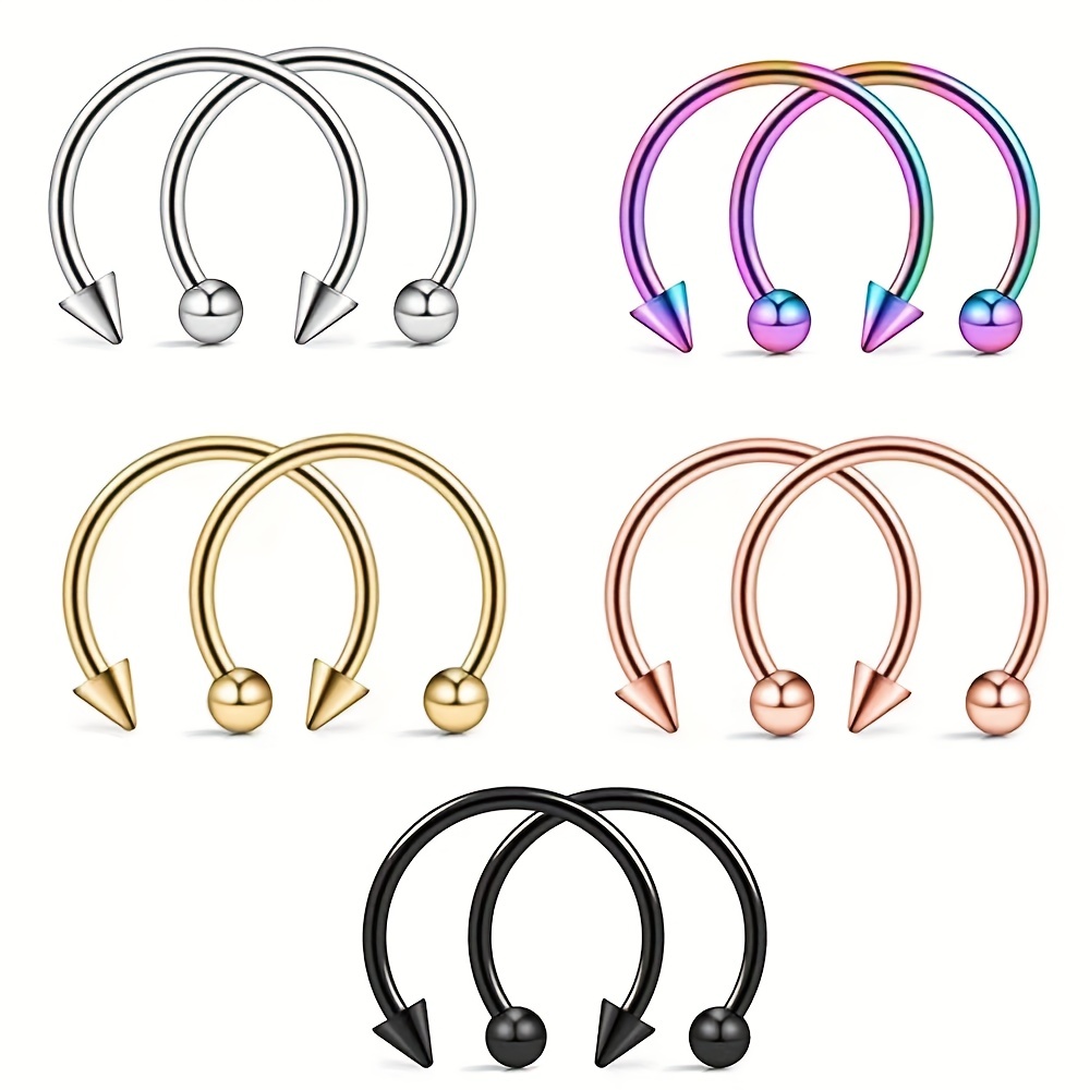 Horseshoe Stainless Steel Nose Ring, 2 Pcs Lip Stud Earrings
