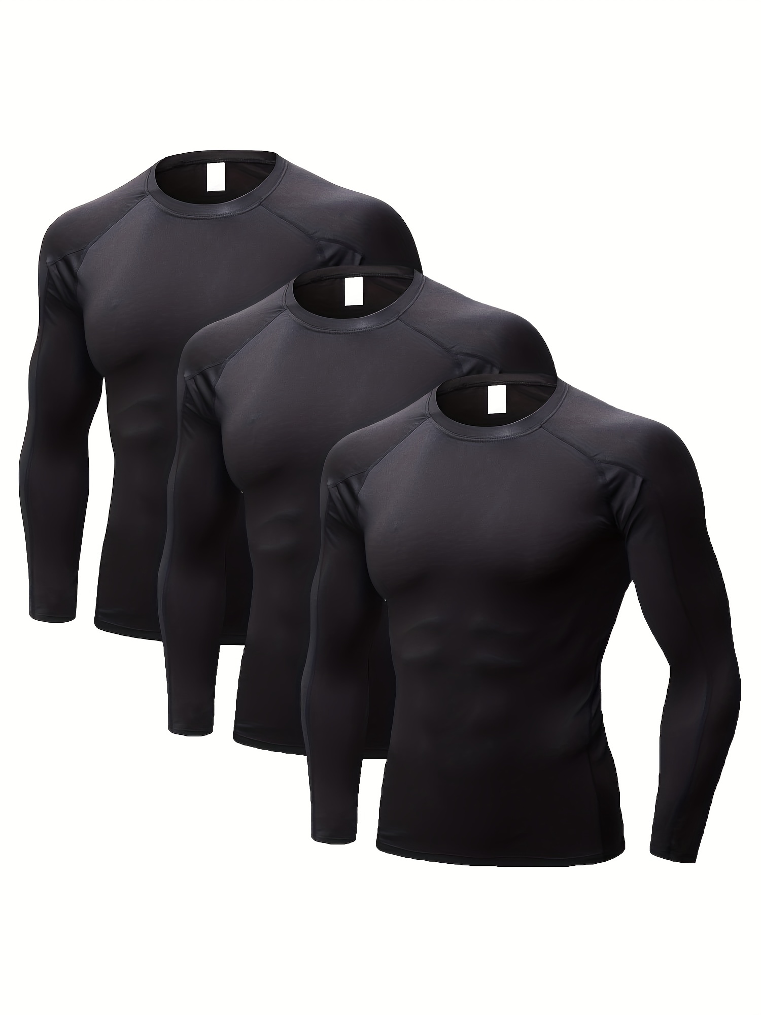3pcs Men's Long Sleeve Plain Color Round Neck Compression Shirts For Sports  Outdoor Indoor Running Activities Gym Fit