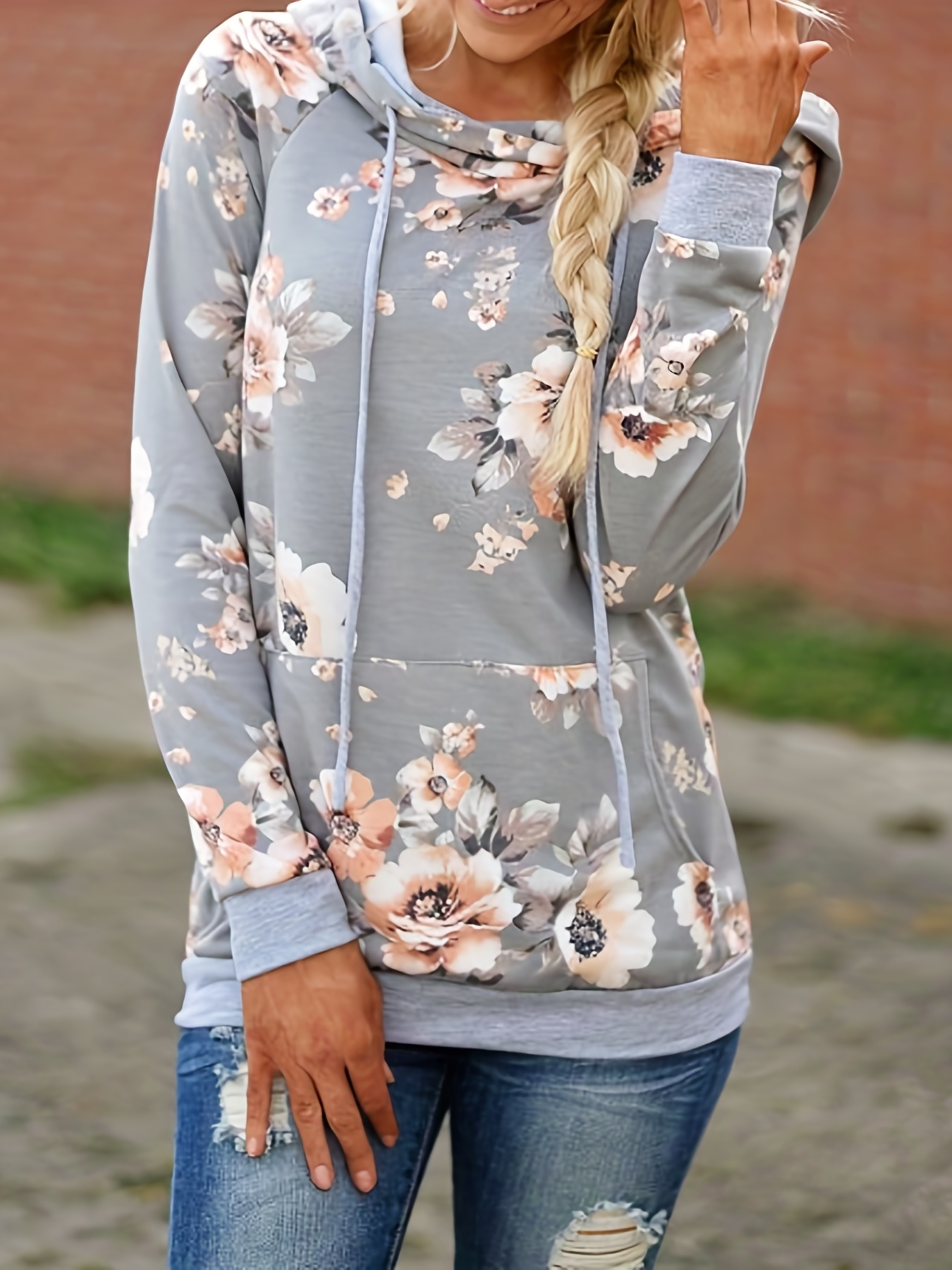 Hoodies for Women Floral Print Drawstring Hoodie Hood Long Sleeve  Sweatshirts Trendy Fall Winter Pullover with Pockets at  Women’s  Clothing