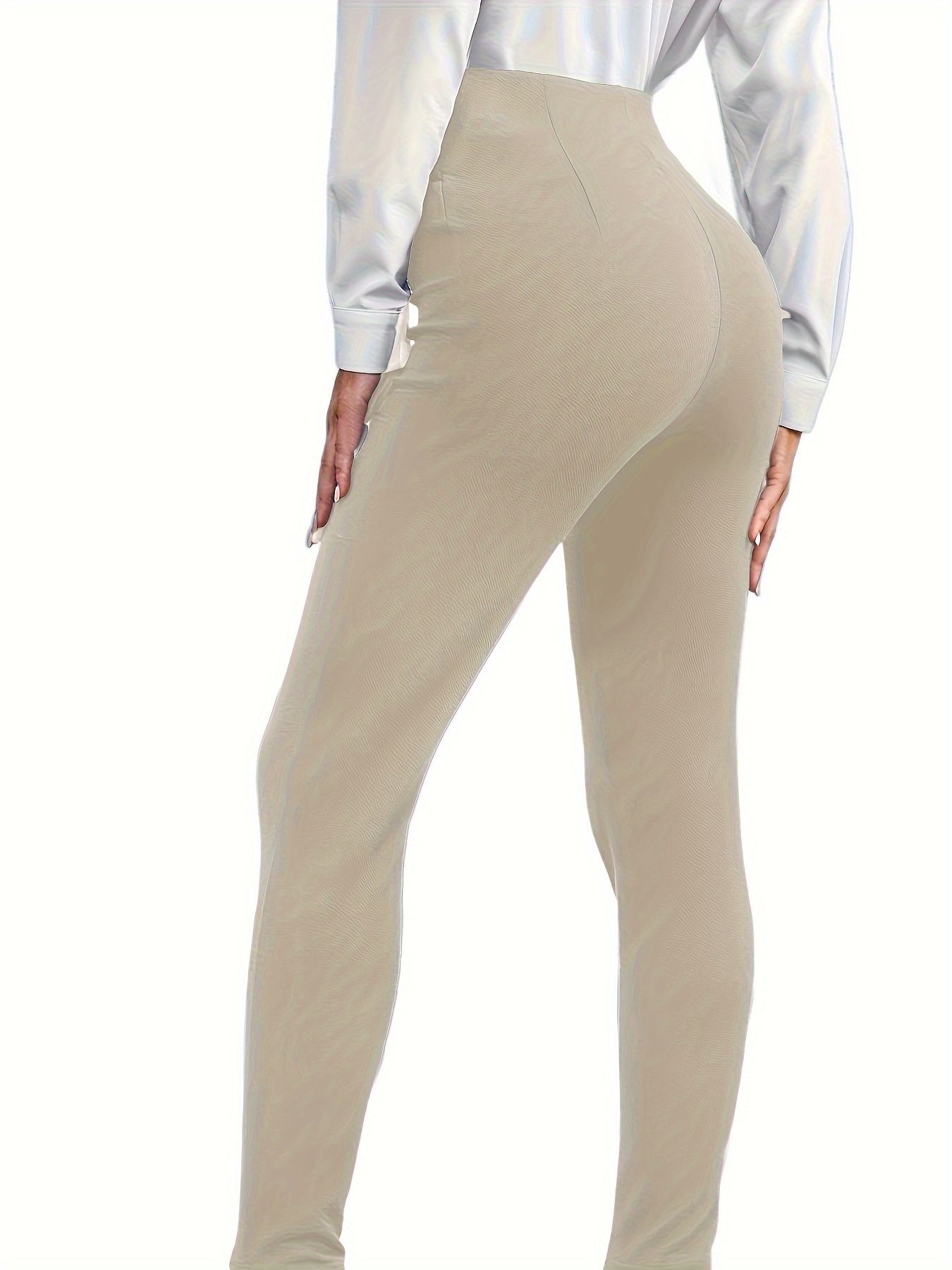 Solid Slim High Waist Pants Pantalones Elegantes Trabajo - Temu Spain