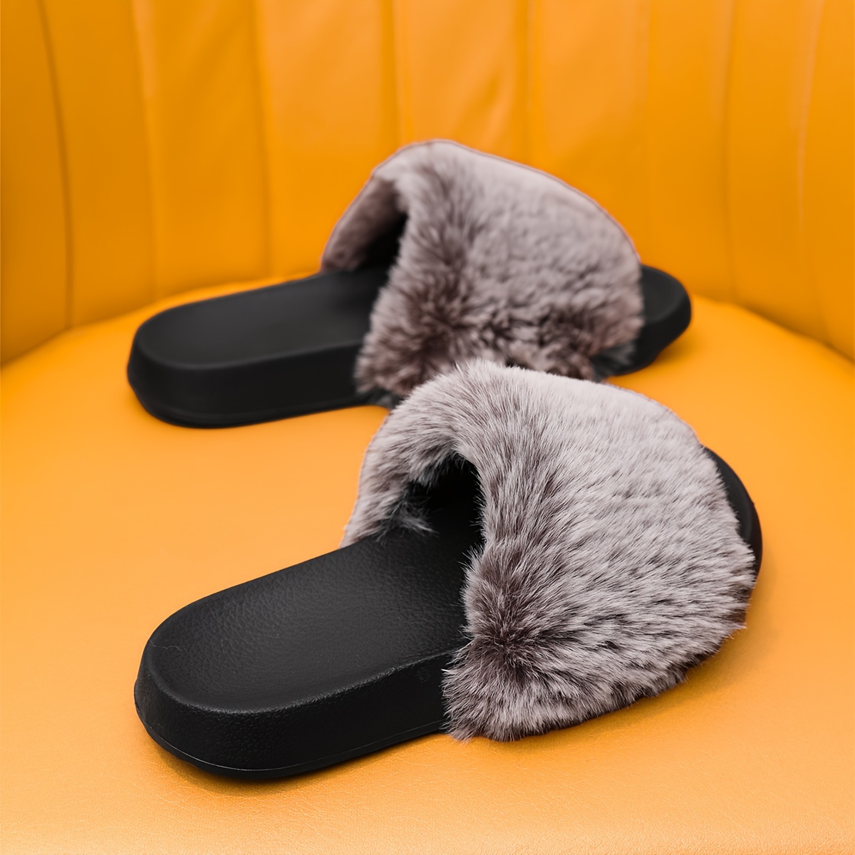 Grey on sale furry slides