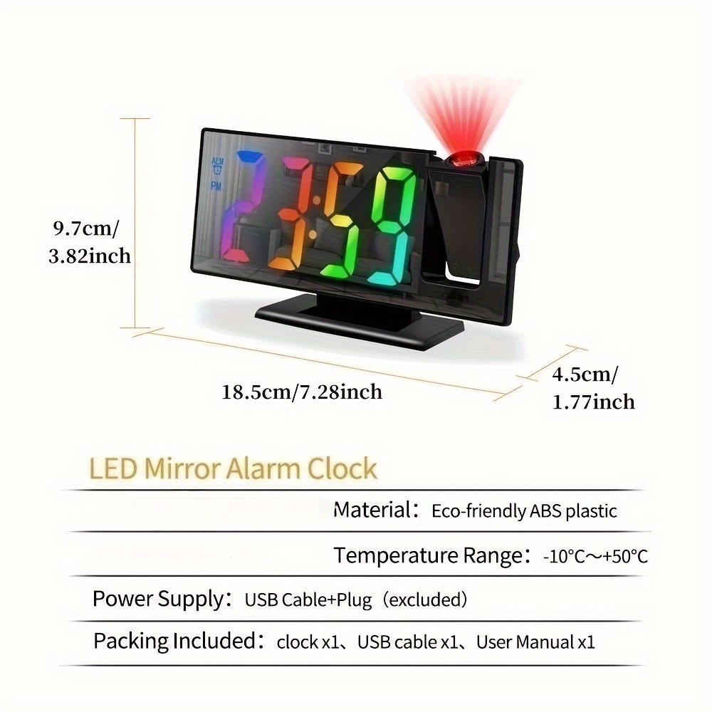 Sveglia Proiezione Rotante 1pc, Orologio Digitale A Specchio Tempo,  Temperatura, Regolazione Luminosità A 3 Livelli, Modalità Notturna,  Orologio Tavolo Snooze 12/24 Ore, Orologio Led Proiettore Usb, Camera  Letto, Soggiorno, Decorazioni Casa (senza