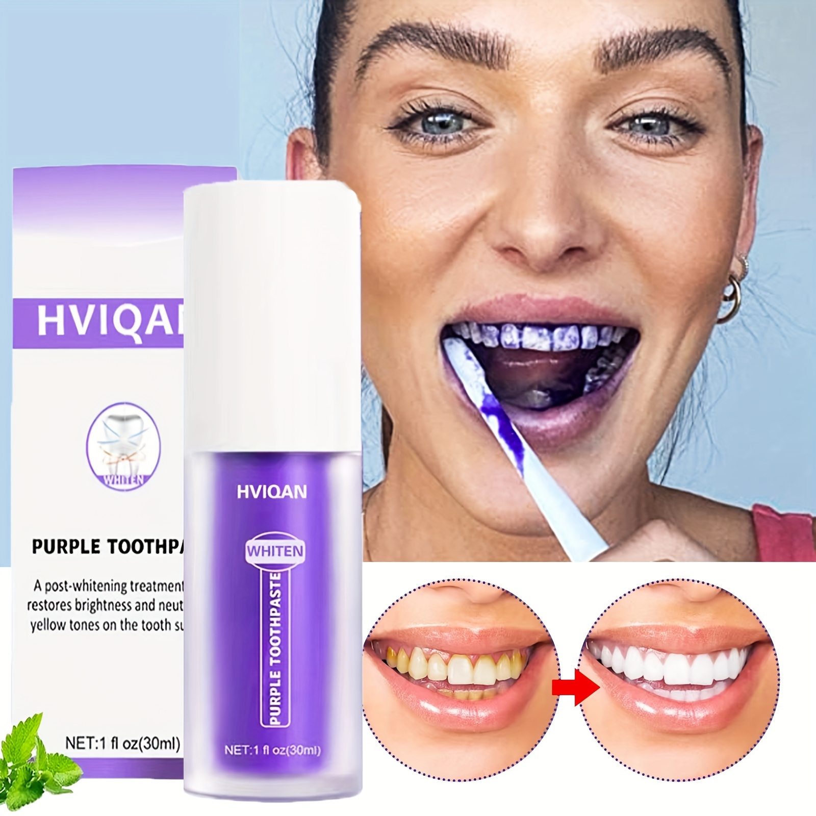 

1pc V34 Purple Color Corrector Foam, Toothpaste For Teeth Whitening, Fresh Breath Teeth Whitening Mousse, Deeply Cleaning Teeth Whitener Stain Removal At Home Travel