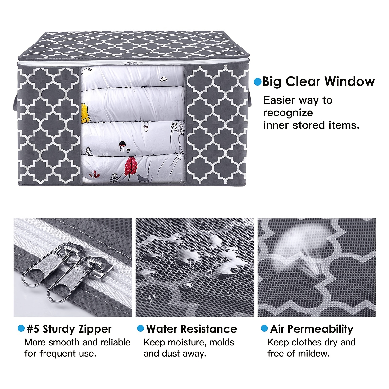 Basics Foldable Large Zippered Storage Bag Organizer Cubes with Clear Window & Handles, 3-Pack