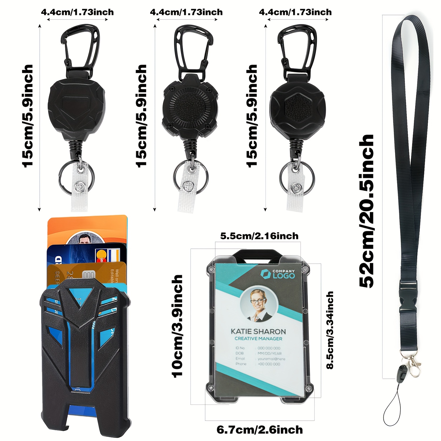 3pcs/pack Heavy Duty Retractable Keychain with Belt Clip, Tactical ID Badge Holder with Adjustable Neck Lanyard, Retractable Badge Holder with 31.5