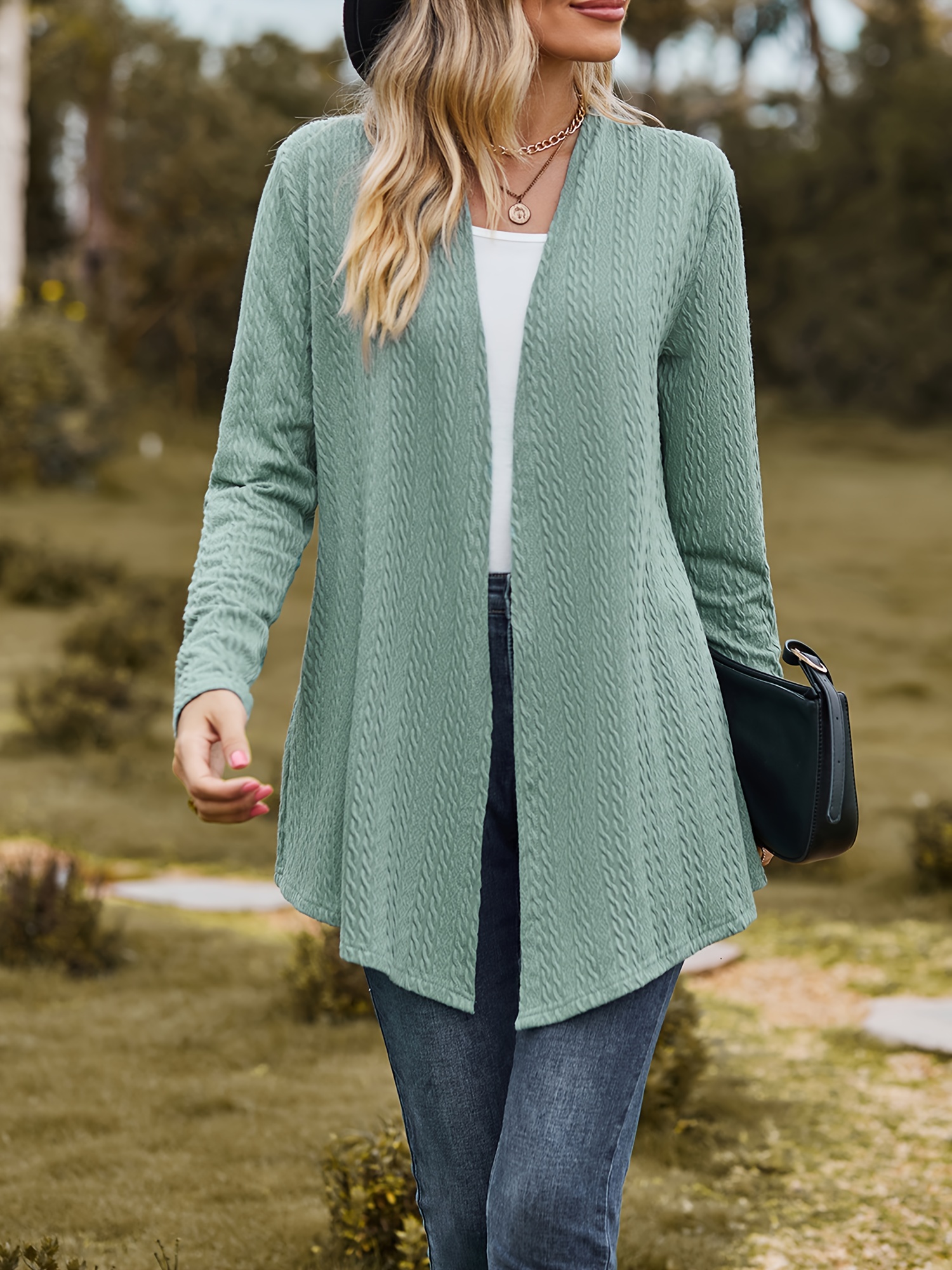 Casual Cardigan Women's Plus Textured Long Sleeve