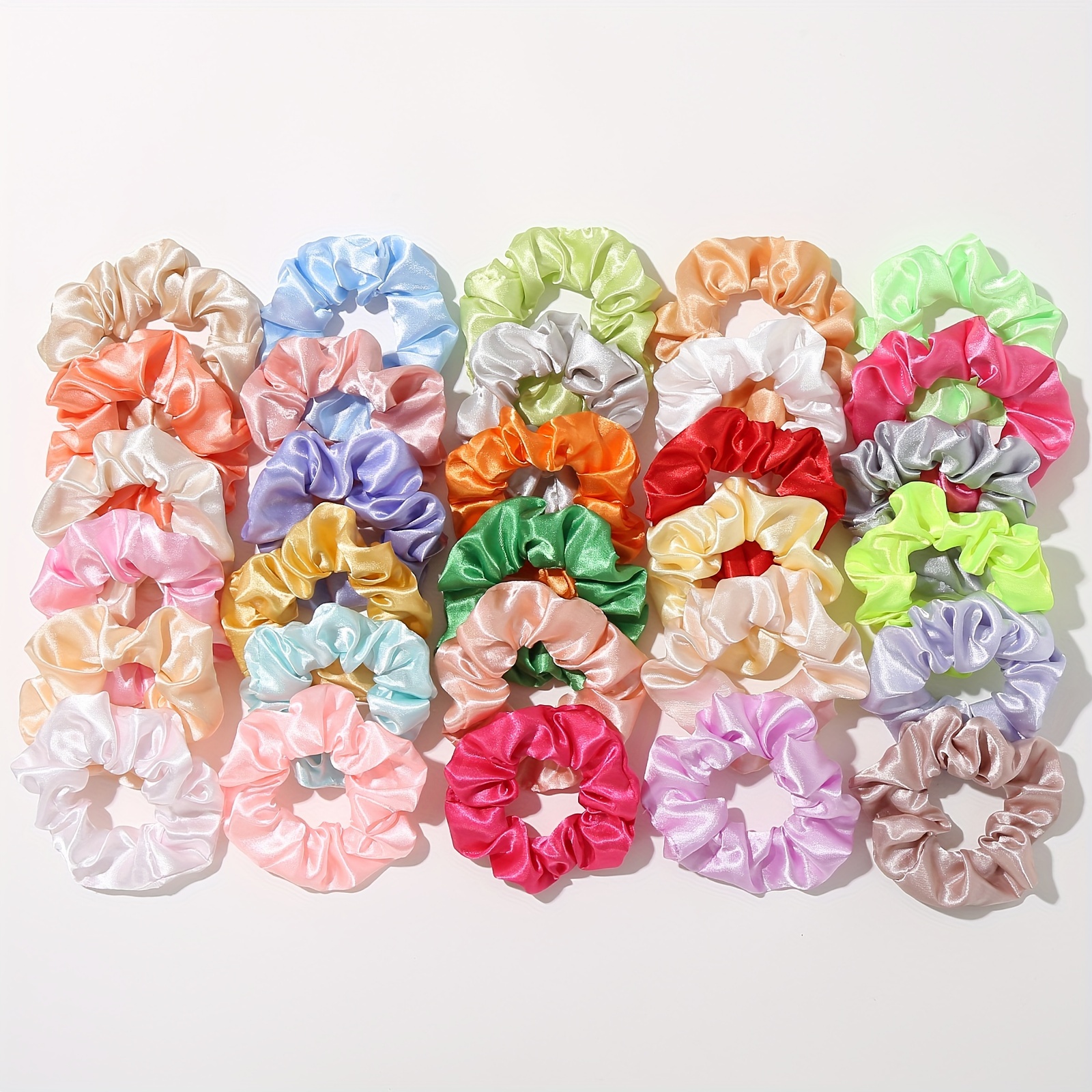

30pcs Faux Satin Imitation Silk Hair Bands Colorful Elastic Scrunchies Women Students Ponytail Accessories