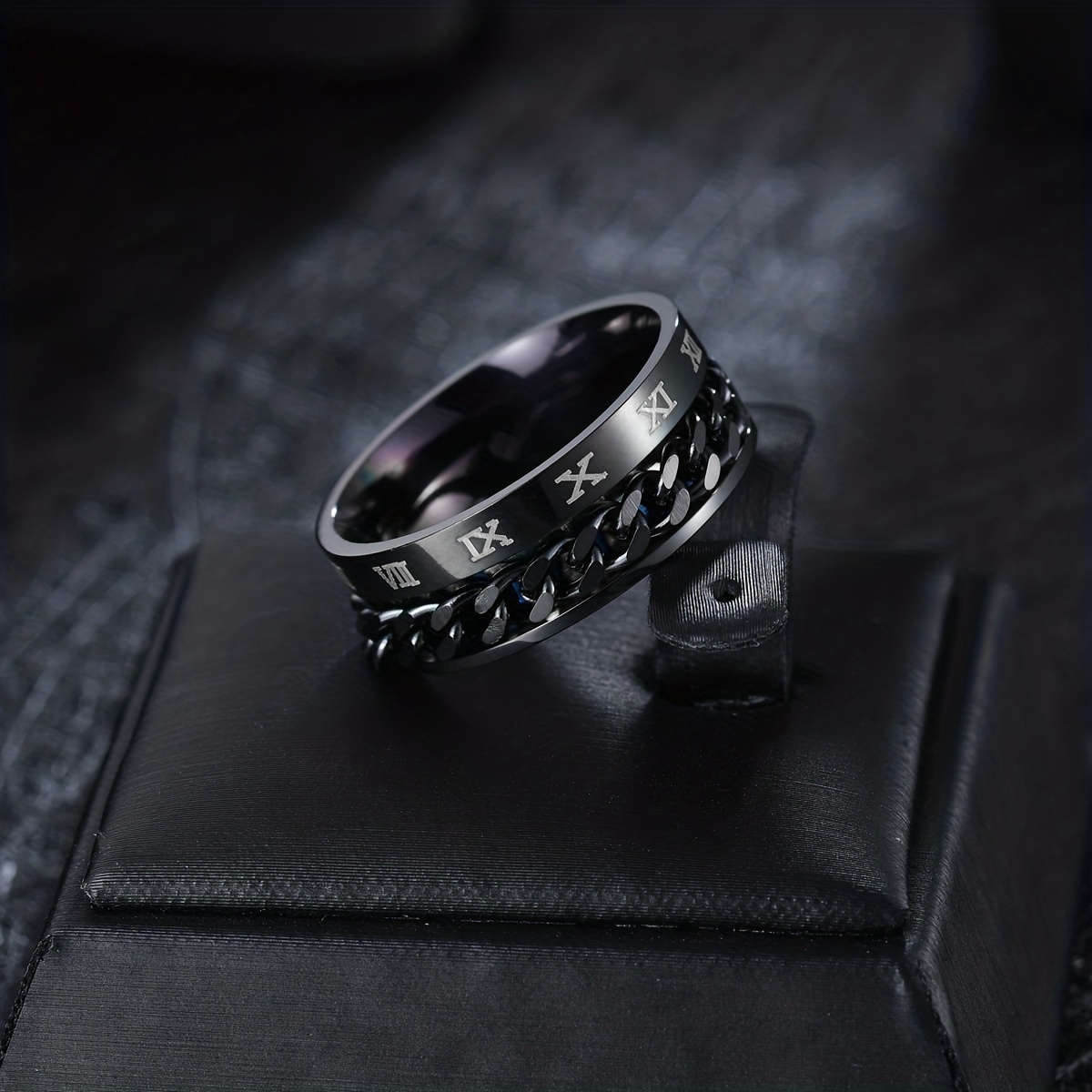 Roman numerals black ring stainless steel cool men ring cocktail wedding  jewelry