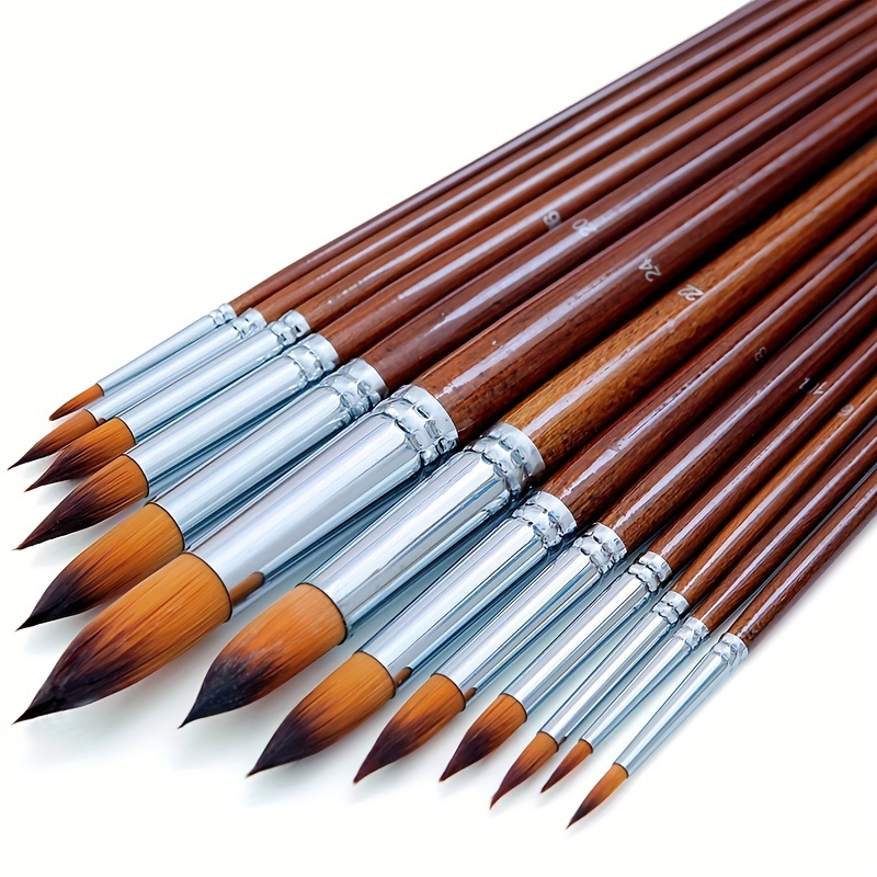 

13pcs Professional Artist Watercolor Paint Brushes Set Round Pointed Tip Soft Anti-shedding Nylon Hair Wood Long Handle Paintbrush For Watercolor Acrylics Oil Tempera Paint By Numbers