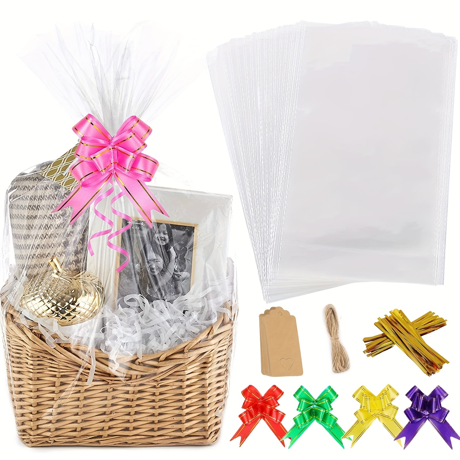 Paquete de 10 cestas vacías para regalos, cesta de regalo de papel kraft de  10 x 12 pulgadas de grosor con 10 lazos, 10 bolsas vacías de regalo para