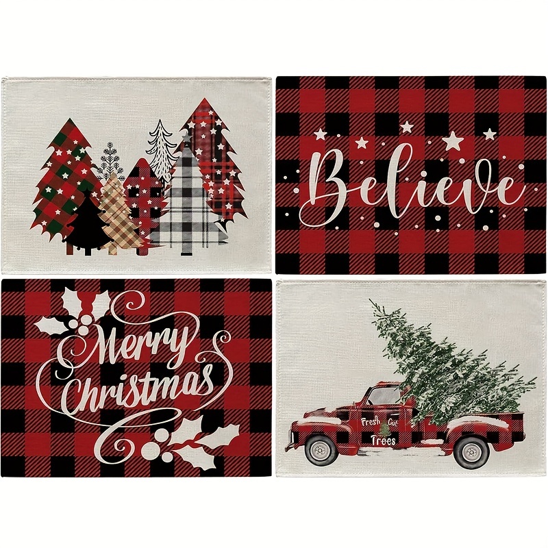 Christmas Placemat For Dining Table, Red And Black Buffalo Plaid