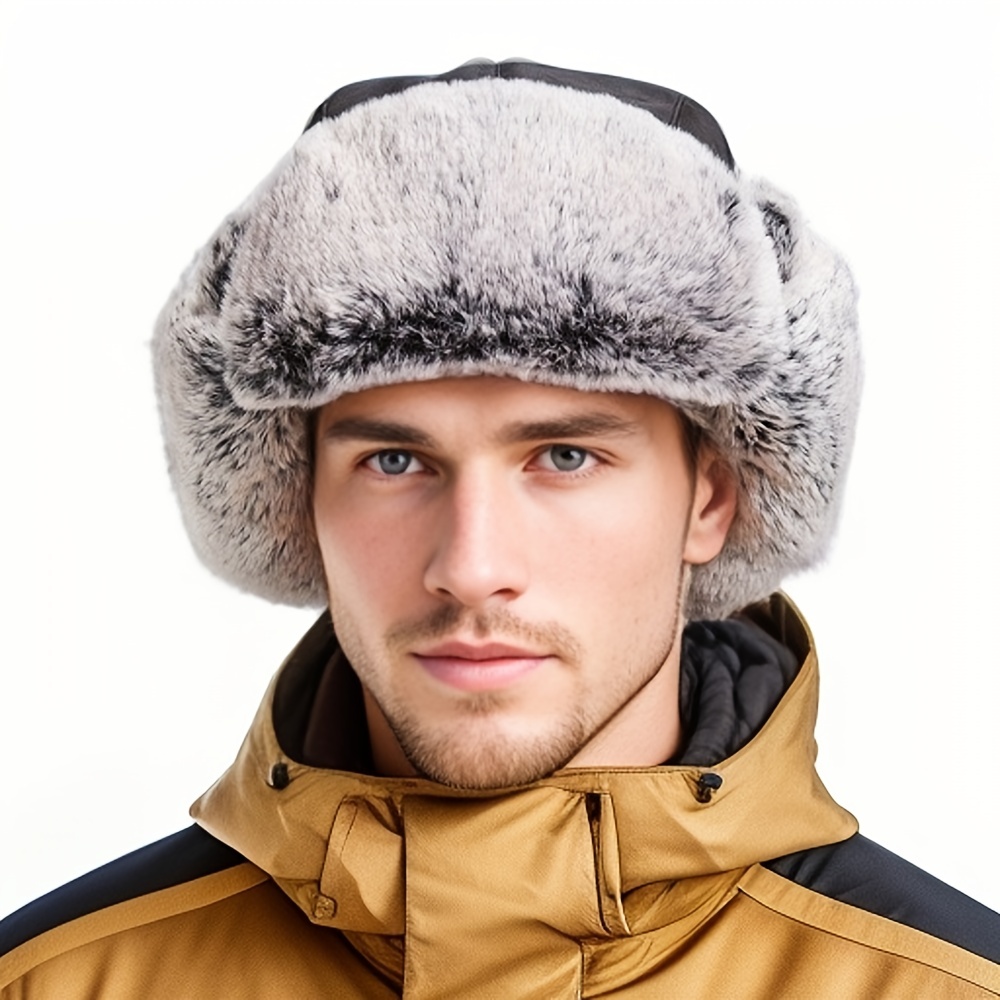 DHDHWL Bomber Hats Waterproof Fur Bomber Hat Men Winter Warm Ear Flaps Snow  Ski Cap Pilot Trapper Soviet Hats Warm (Color : A, Hat Size : XL