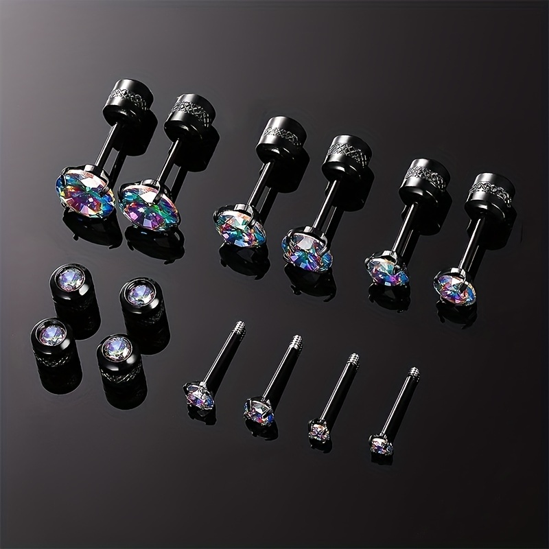 Men's 2pcs Titanium Steel Spiral Stud Earrings Set