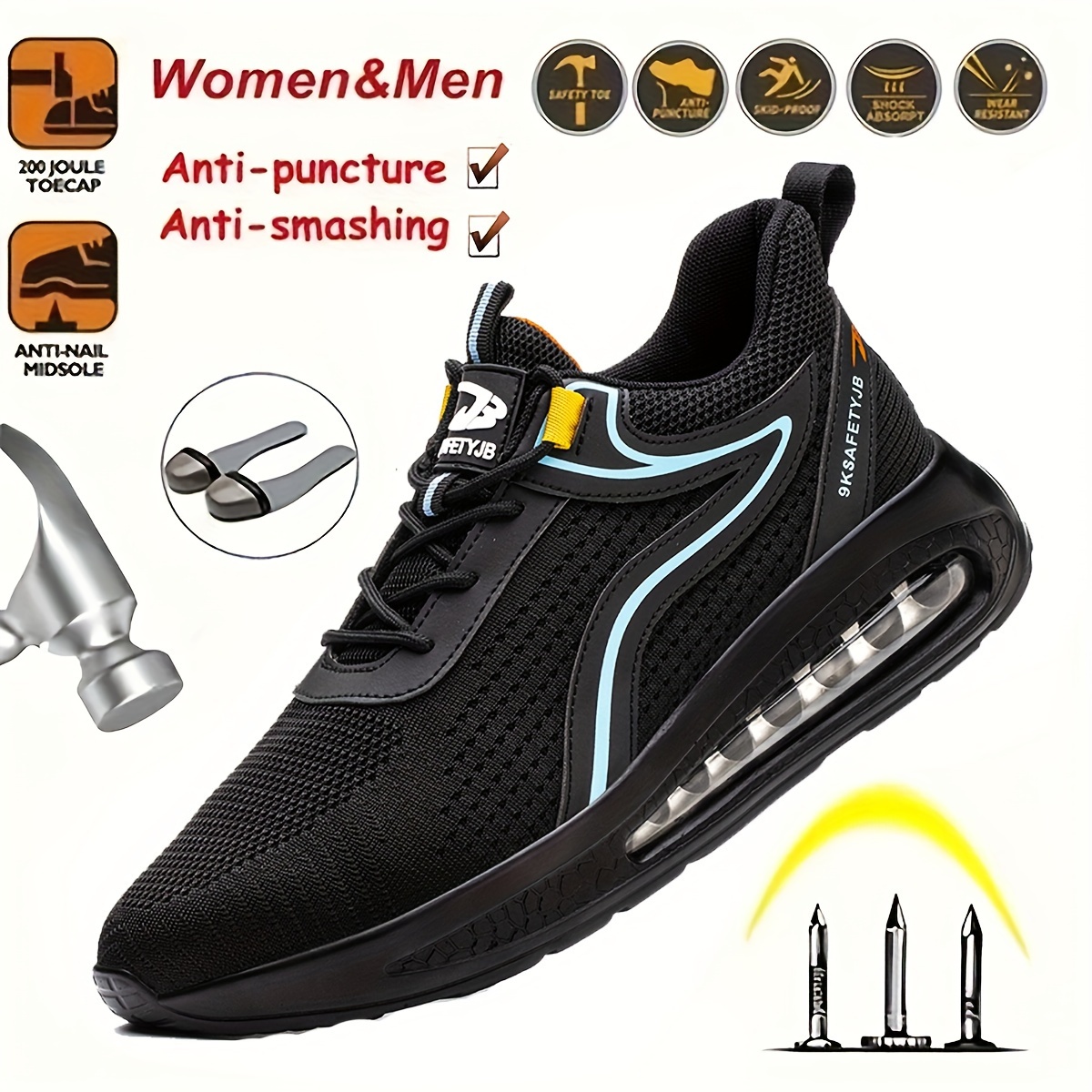 Plus Size Zapatos Seguridad Punta Acero Protectora Hombres Buena Absorción  Impactos, Zapatillas Cómodas Cordones, Perfectas Actividades Seguridad En  Construcción - Calzado Hombre - Temu