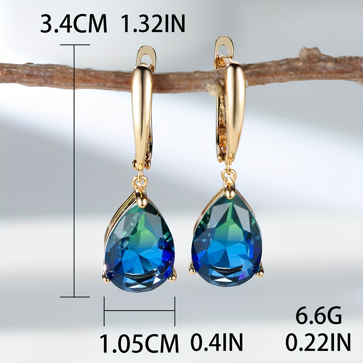 Luxurious And Charming Teal Teardrop Zirconia Pendant Earrings, Perfect for Parties, Birthdays, Engagements, And Weddings