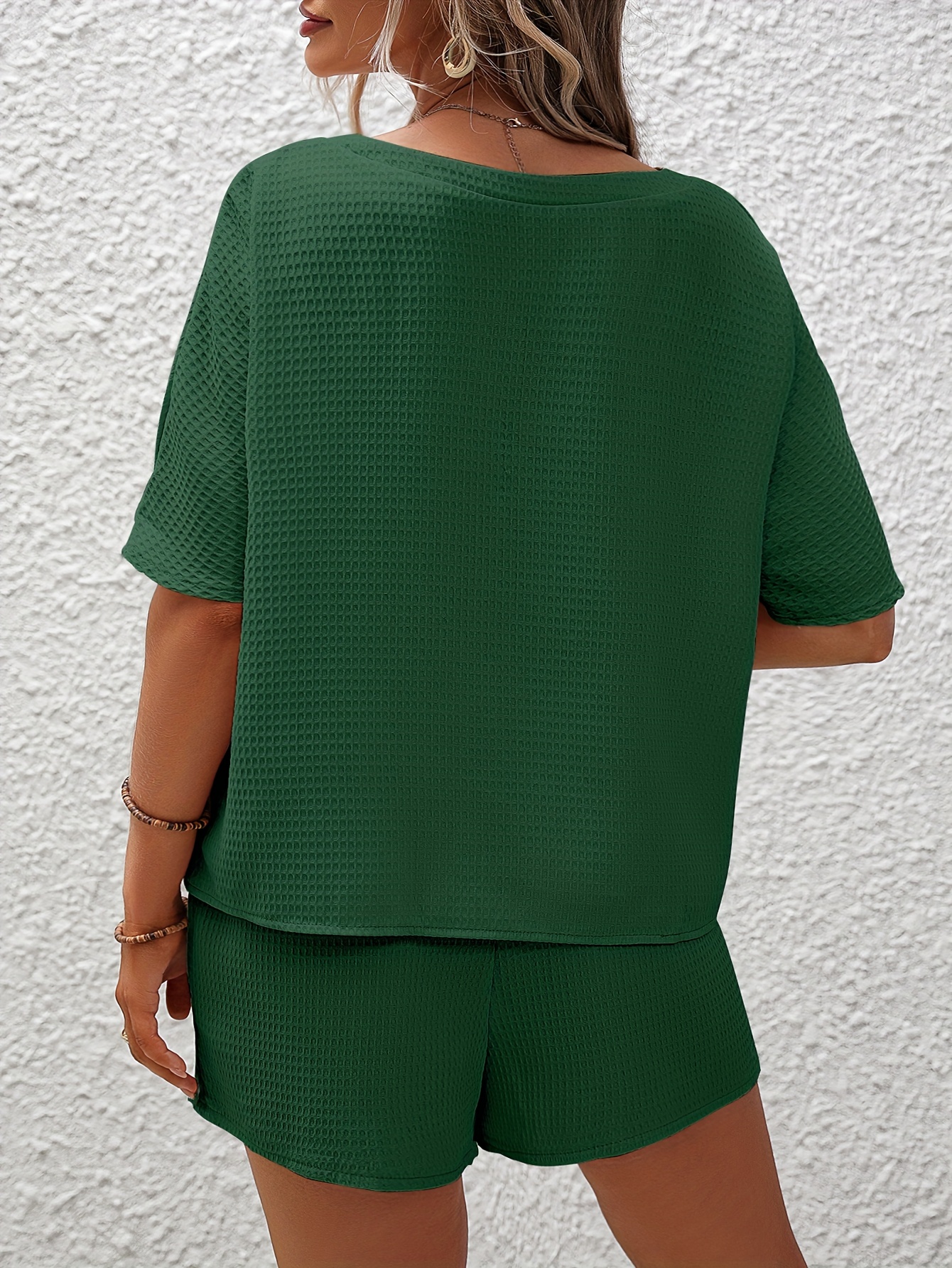 Waffle Knit Top & Drawstring Shorts 2PC Set