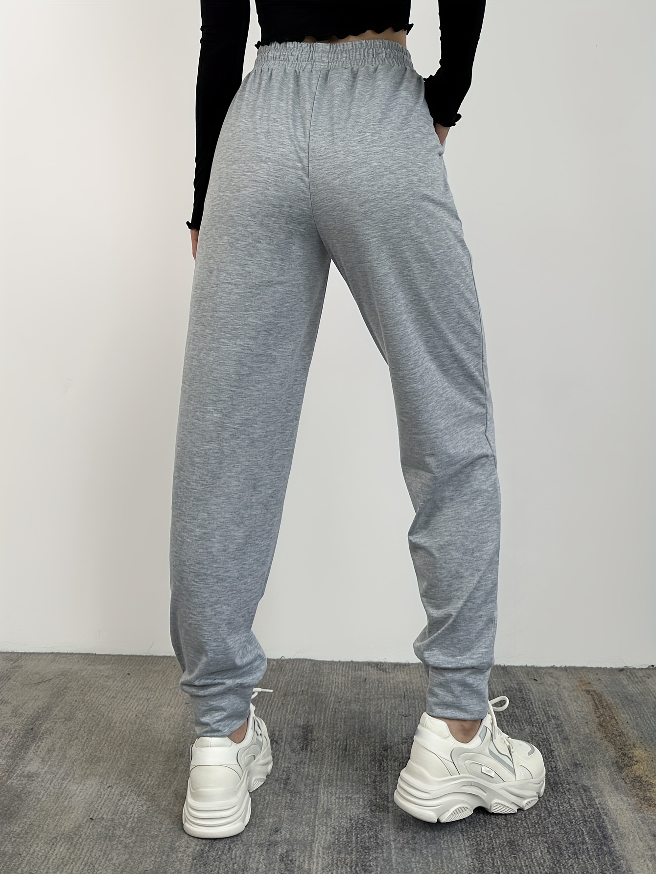 Solid Drawstring Baggy Joggers Casual Elastic Waist Pants - Temu