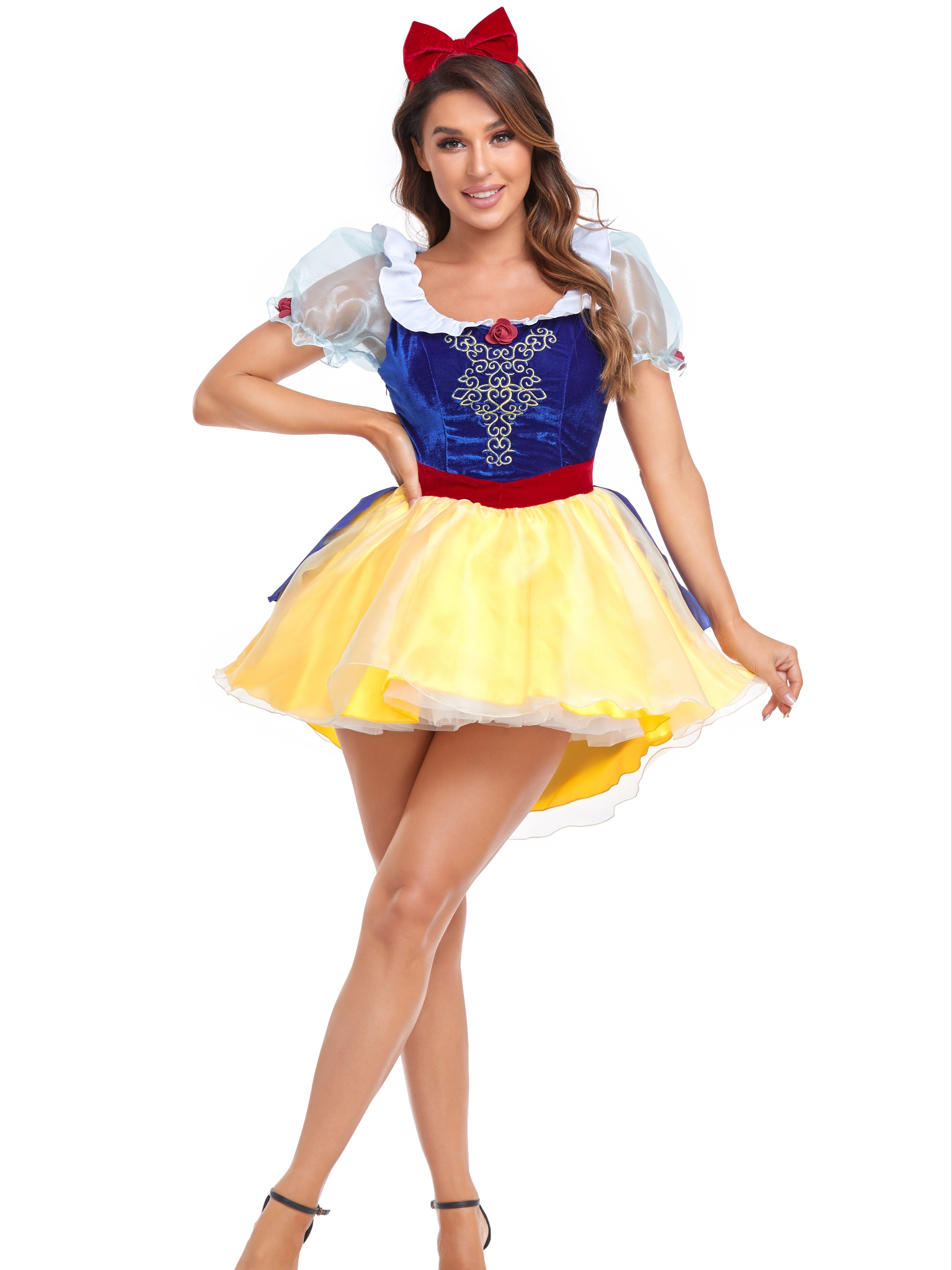Carnaval Snow White Cosplay Costume Contrast Lace Puff - Temu