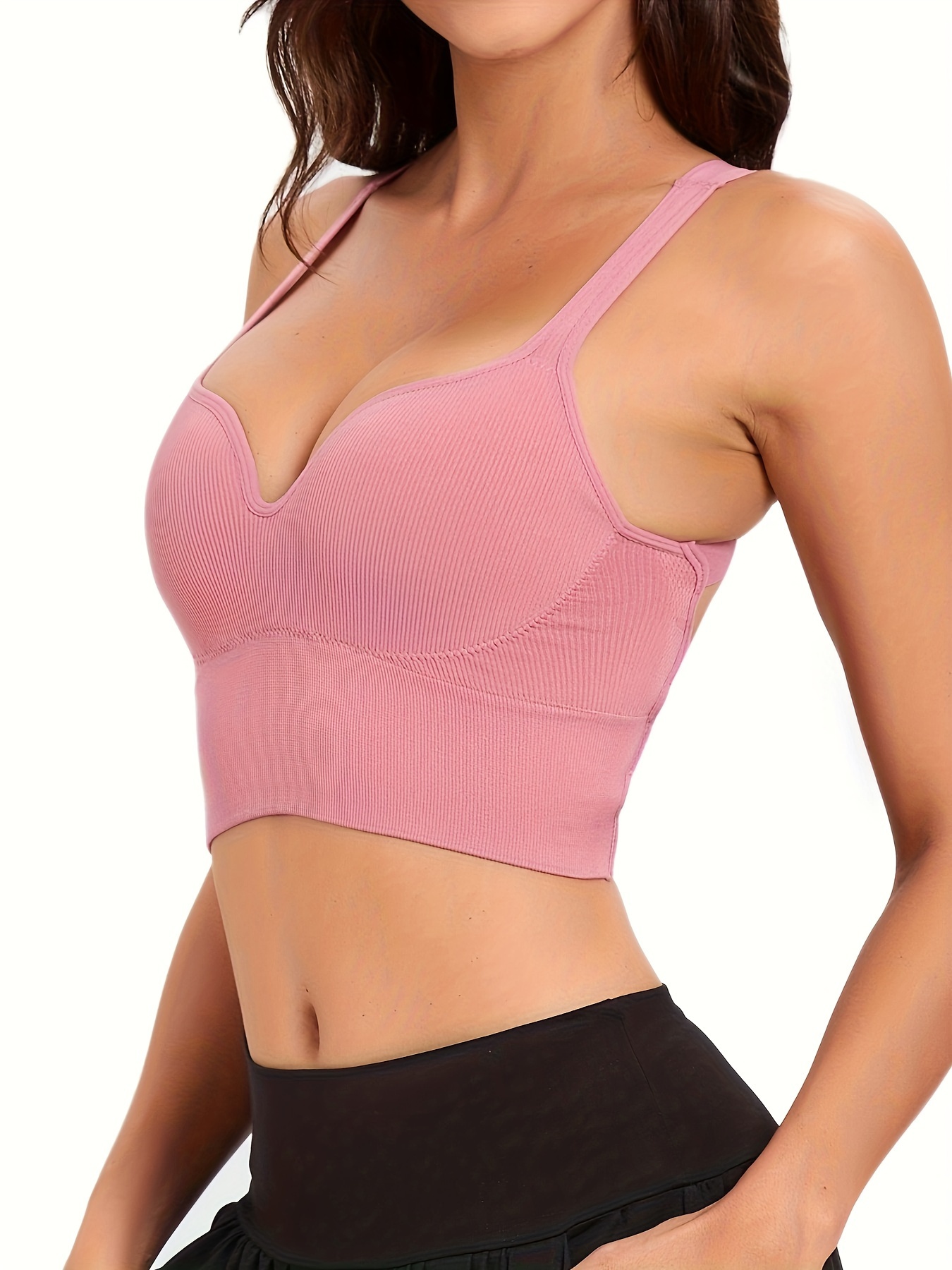 Women's Medium Support Tank Top Rib Seamless Removable Cup Workout