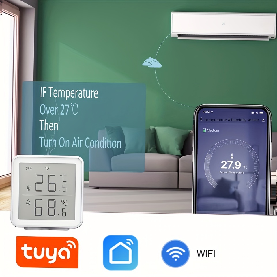 Tuya WiFi Temperature & Humidity Sensor Hygrometer Home Assistant for Smart  Home (Black with IR Remote)