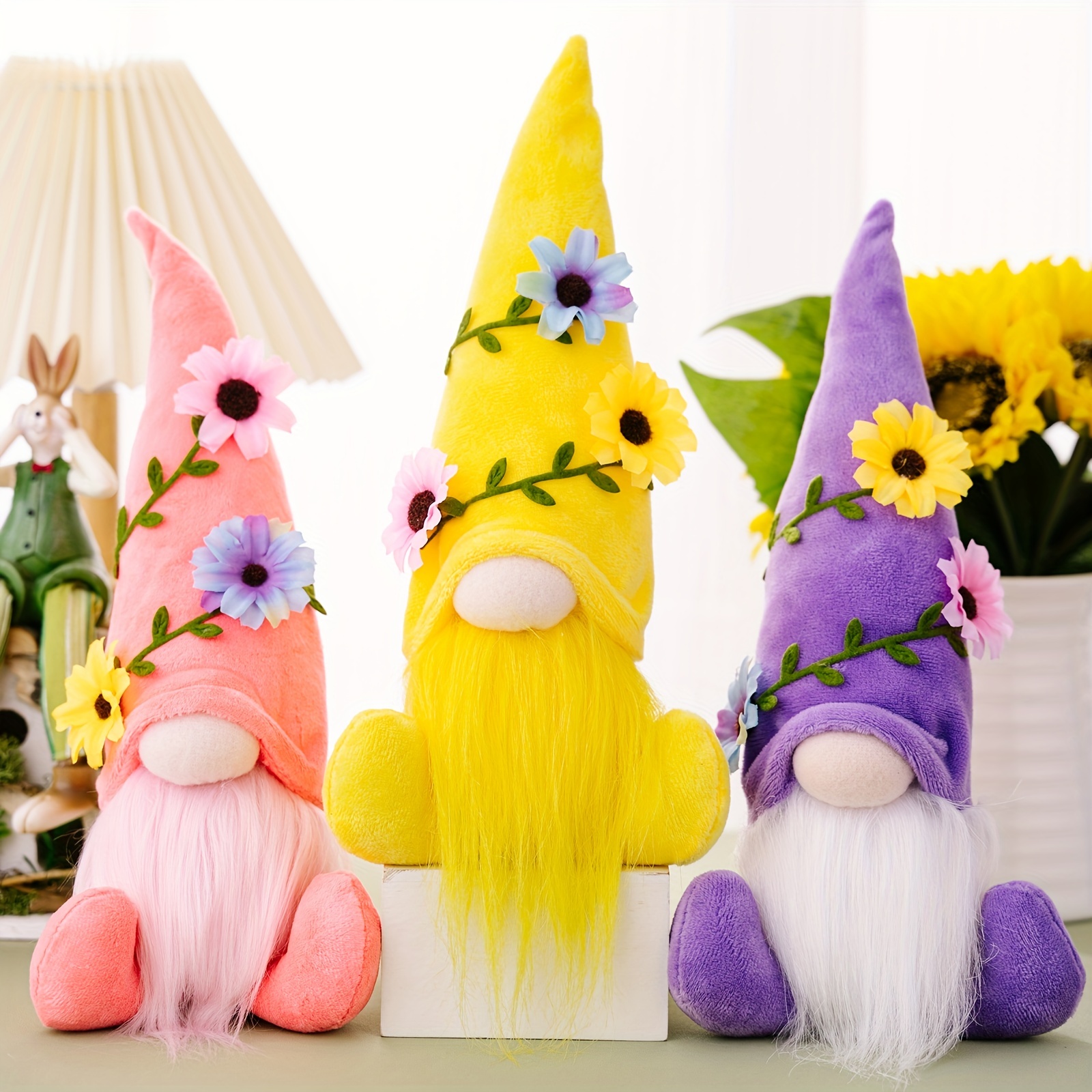 2 PCS Spring Lavender Gnomes Plush Scandinavian Tomte Elf Doll Flower
